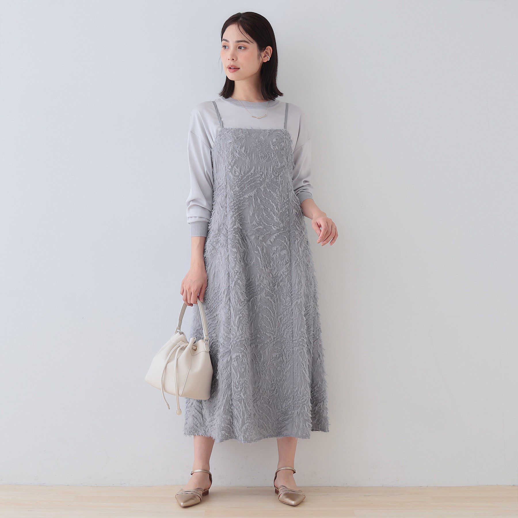 INDIVI「【トレンド素材】シアーカットジャカード キャミワンピース」|ワンピース|