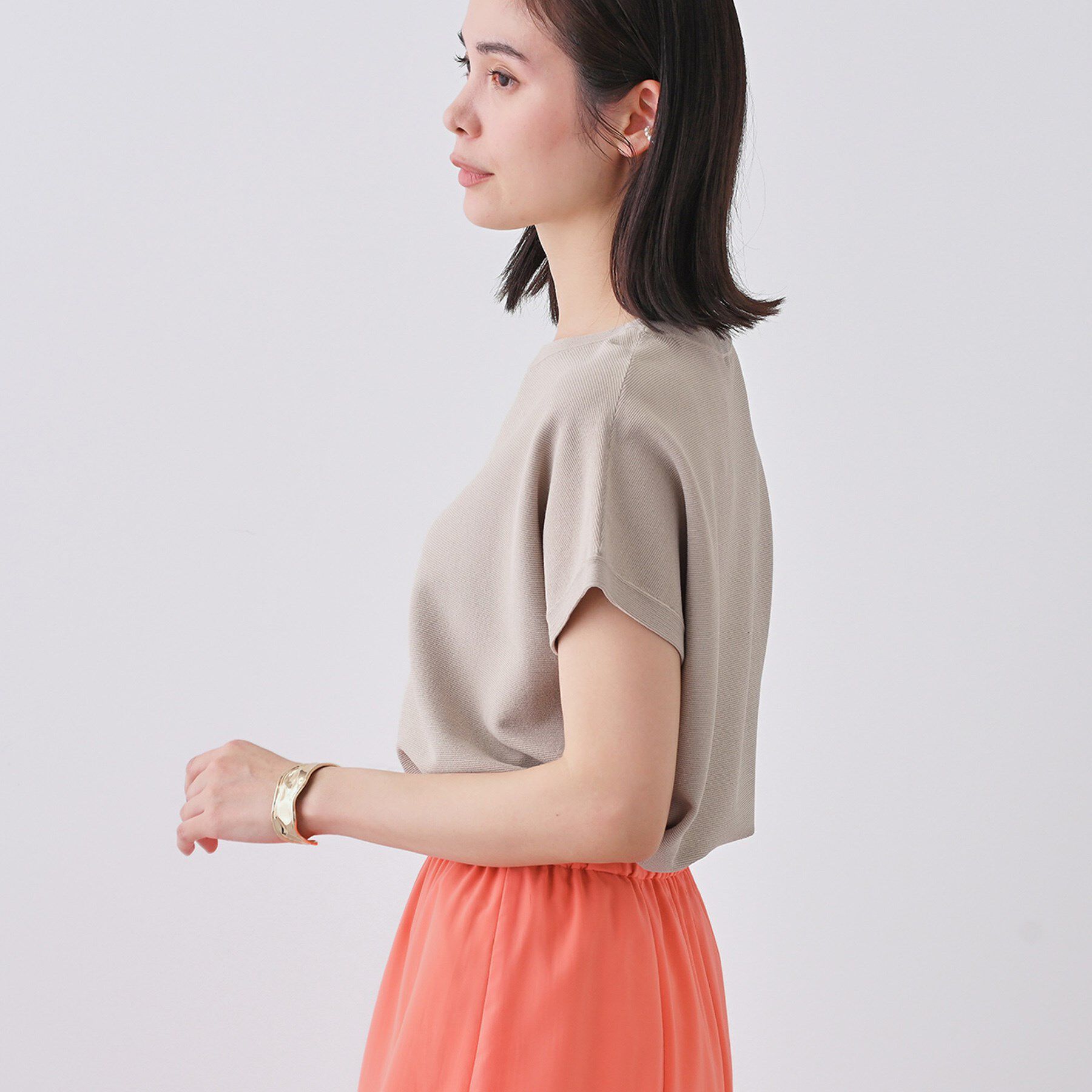 INDIVI「新色登場！【洗える／清涼感】レーヨンストレッチ フレンチスリーブニット」|ニット・セーター|