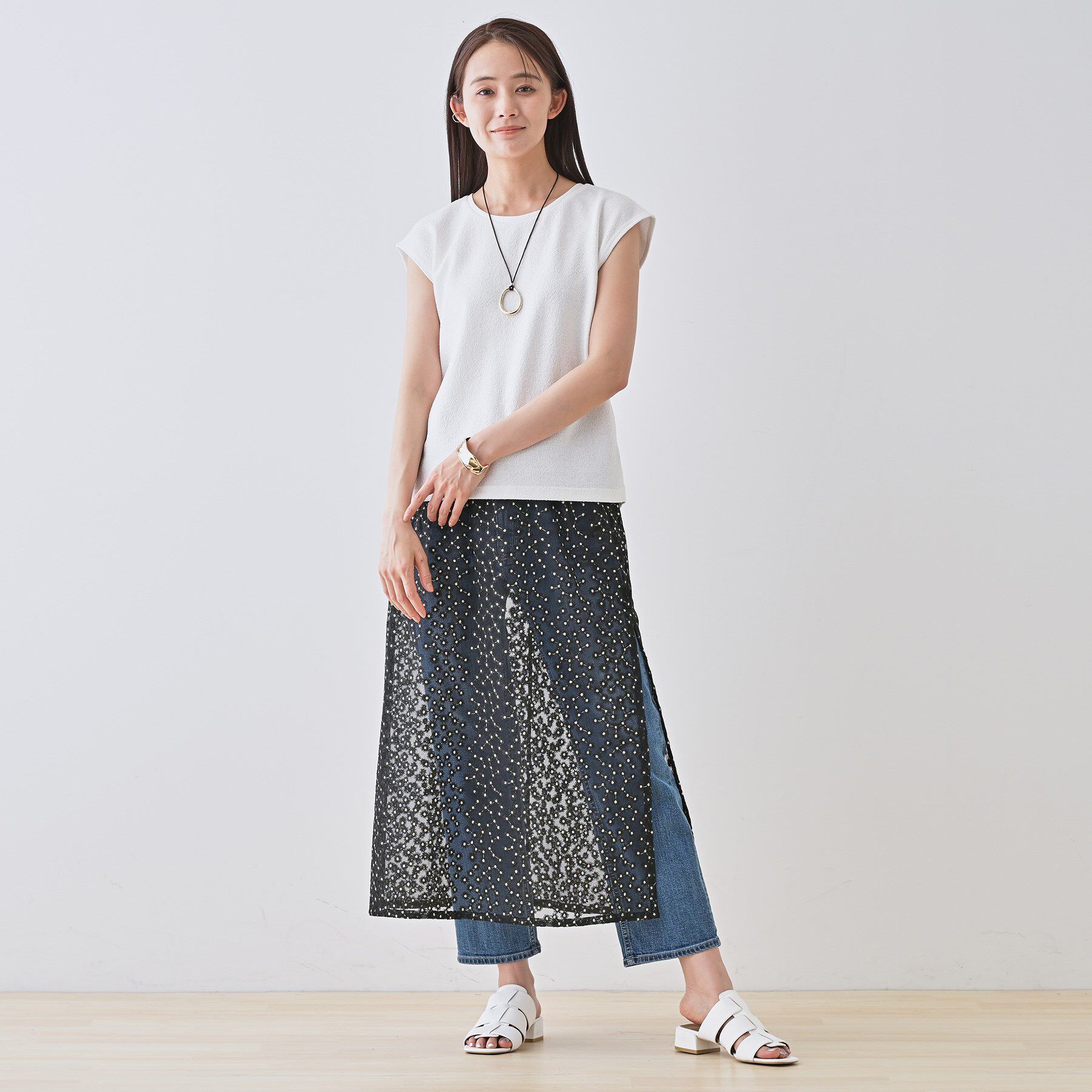 INDIVI「【2点セット／着回し◎】ノースリーブ＆ティアードスカート カセット服」|ワンピース|