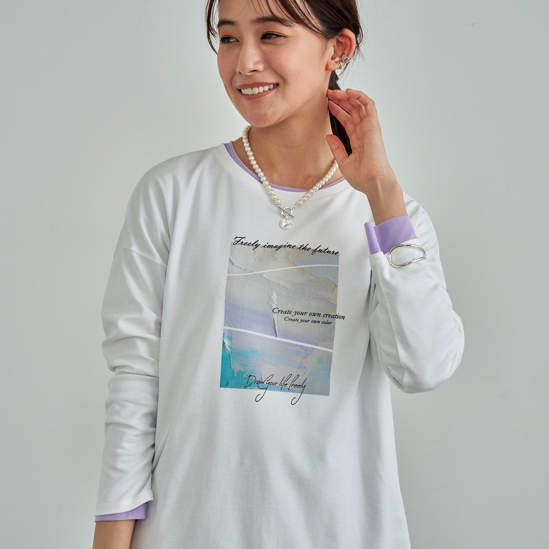 INDIVI「【UVケア】プリントフォトロングTシャツ」|Tシャツ・カットソー|ホワイト(601)