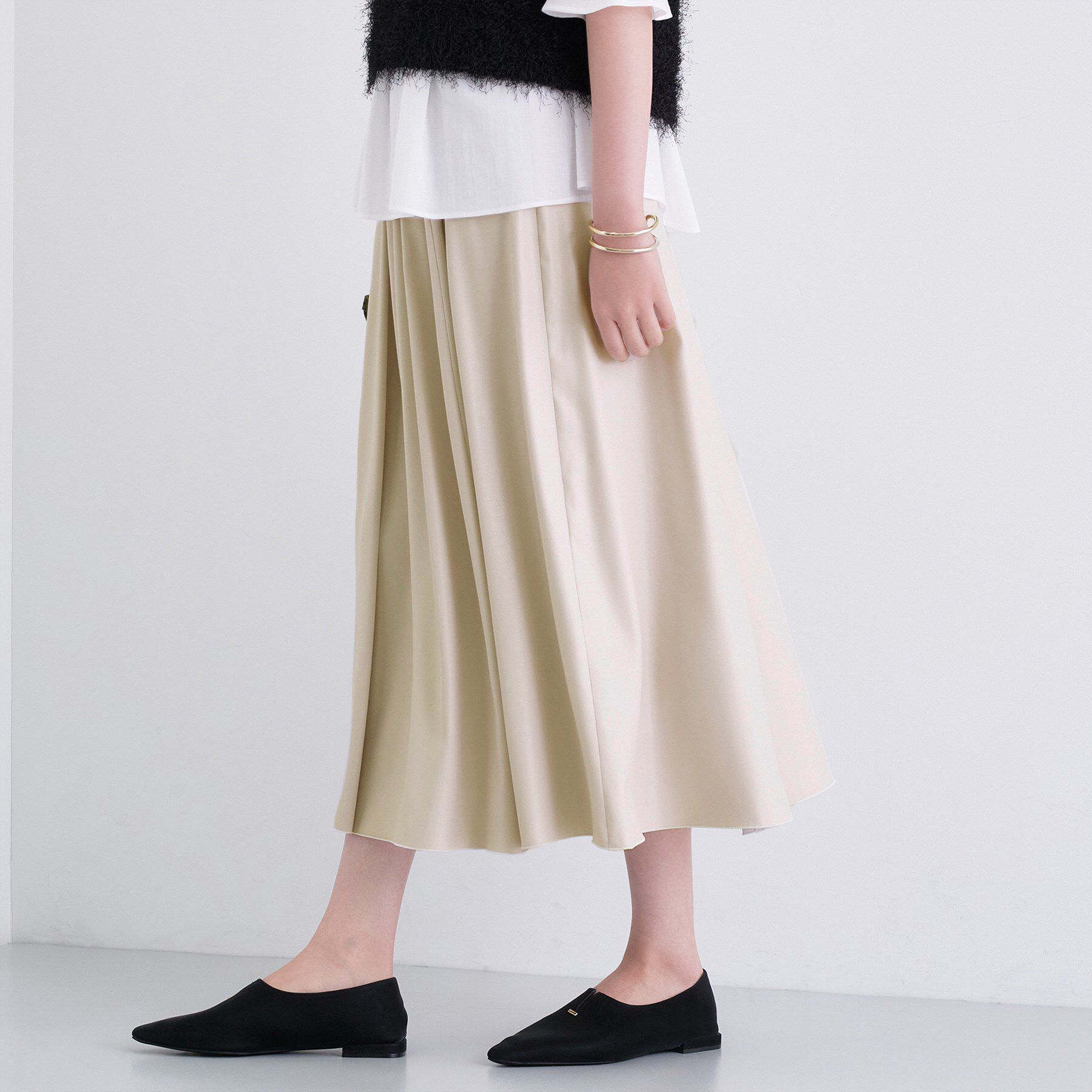 INDIVI「レザー調ギャザースカート」|スカート|