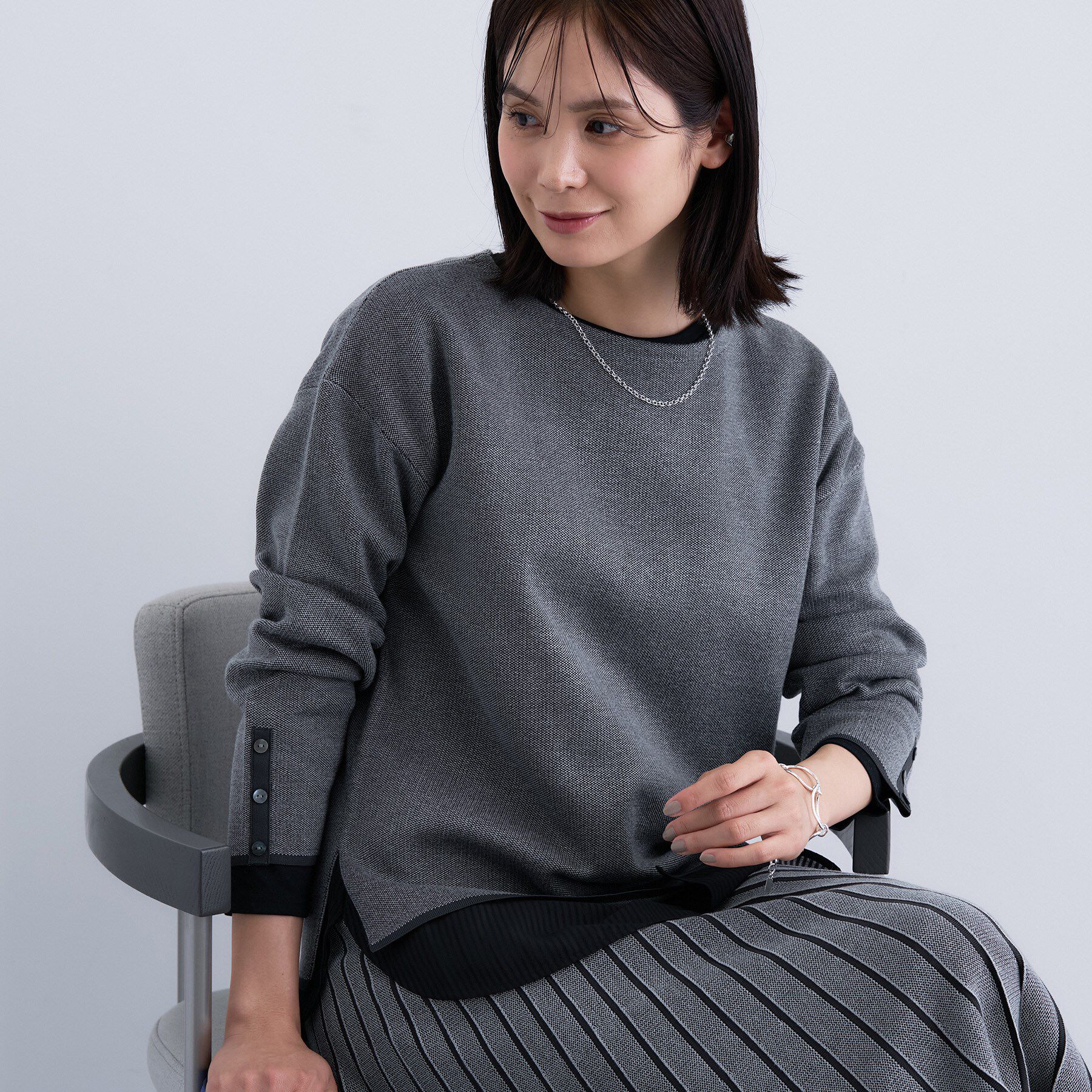 INDIVI「【洗える／SETUP可能】ジャカードボートネックニット」|ニット・セーター|