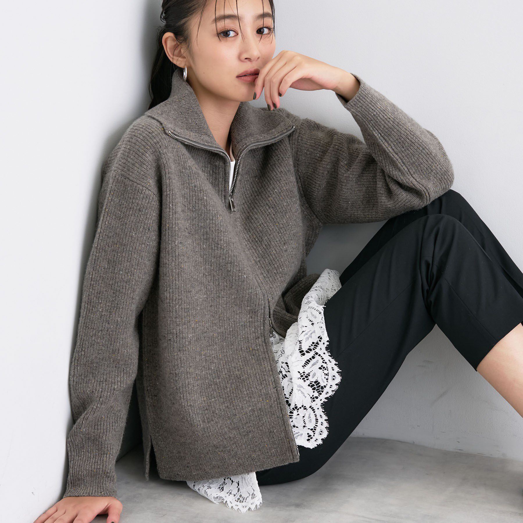 INDIVI「【洗える】カラーネップ ダブルジップカーディガン」|カーディガン|ブラウン(443)