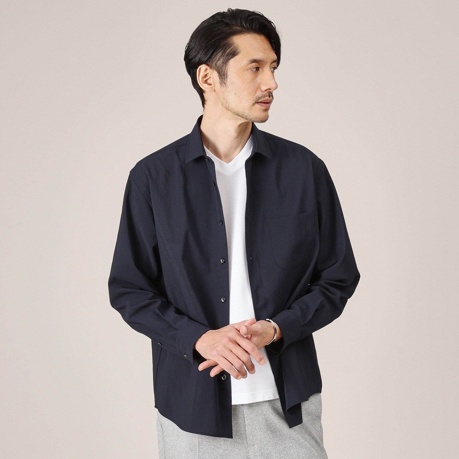 TAKEO KIKUCHI「【Made in JAPAN】麻調ショートカラーシャツ」|シャツ・ブラウス|ネイビー(094)