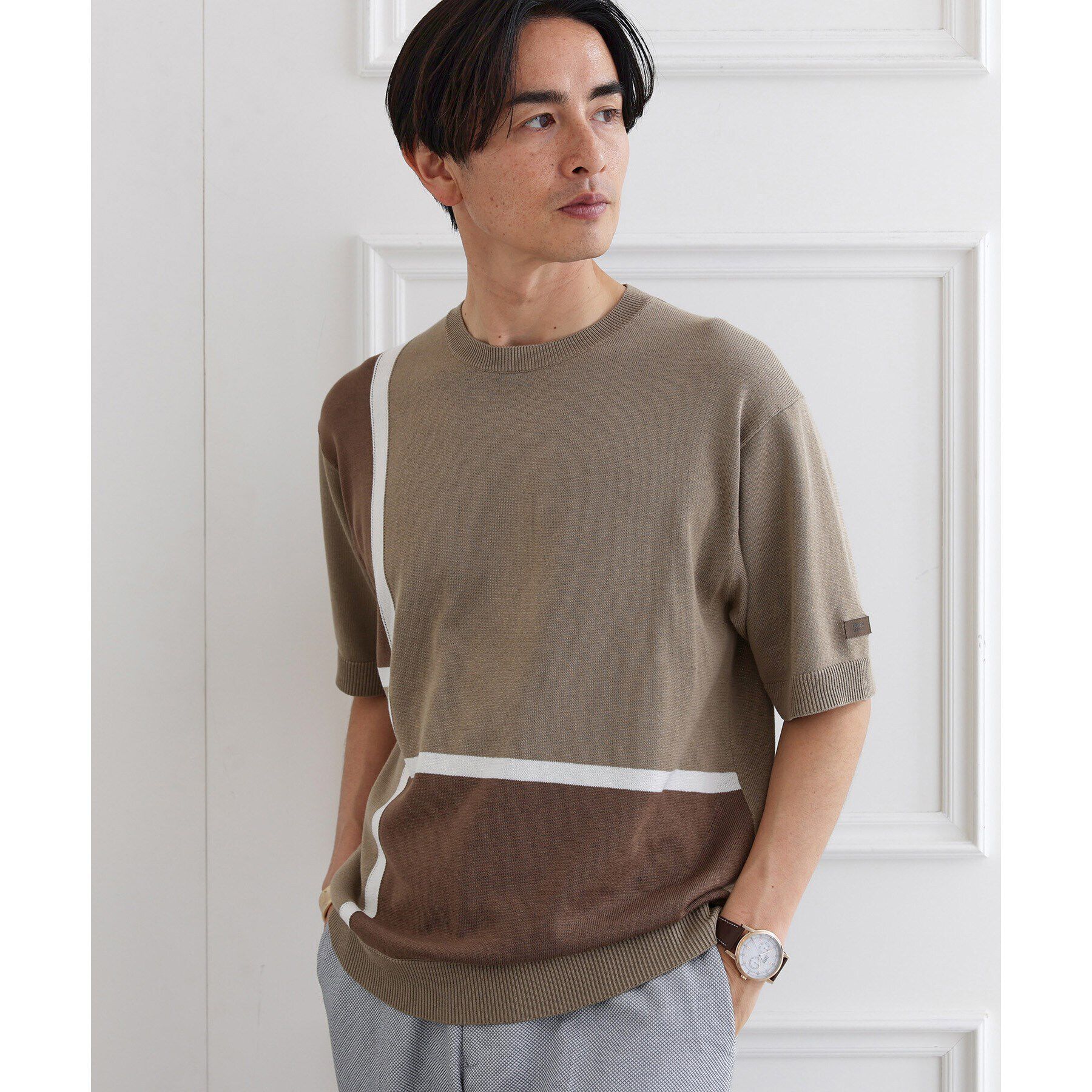 TAKEO KIKUCHI「カラーブロッキング プルオーバー ニット」|ニット・セーター|