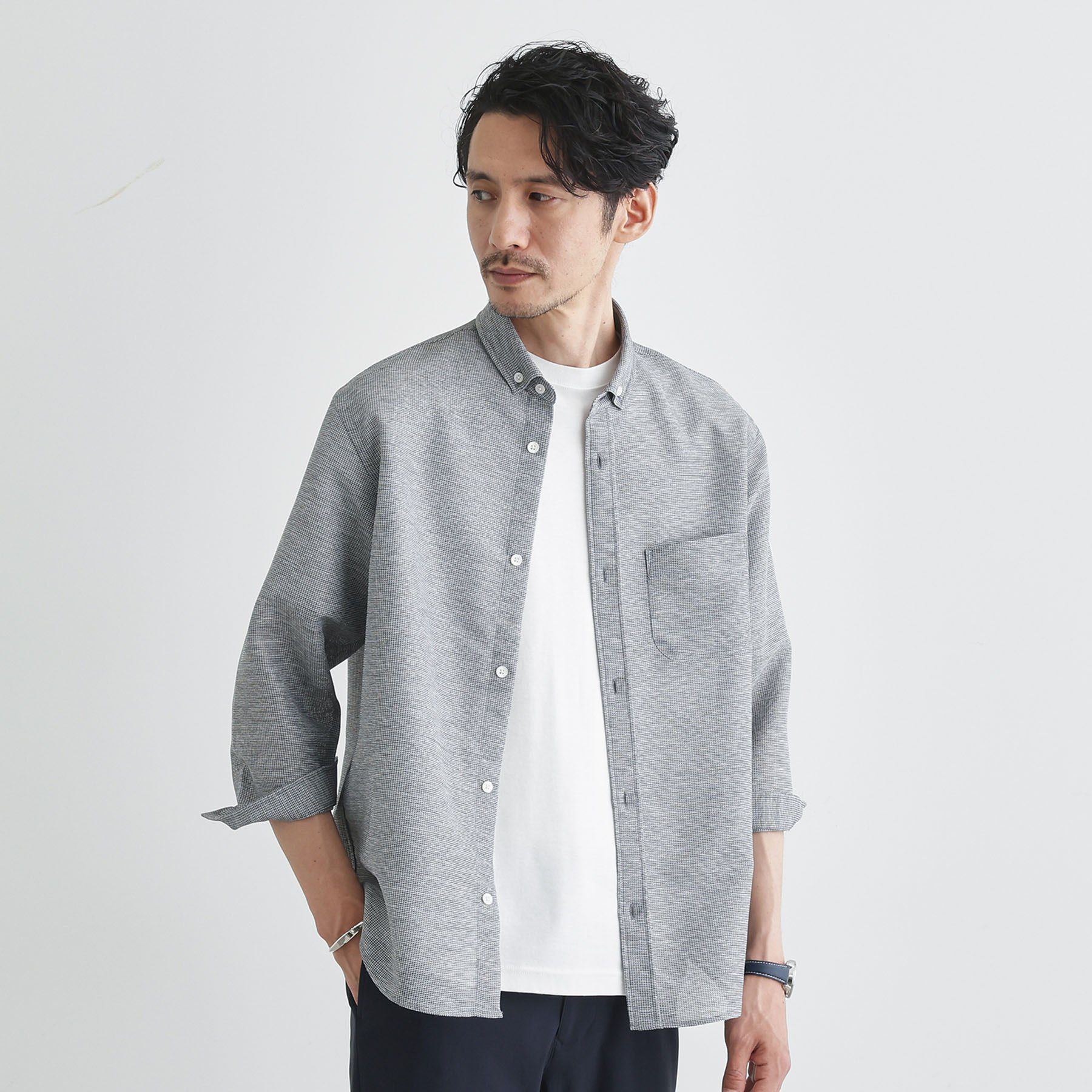 TAKEO KIKUCHI「【Sサイズ～】カラミ織り 7分袖シャツ」|シャツ・ブラウス|ライトグレー(011