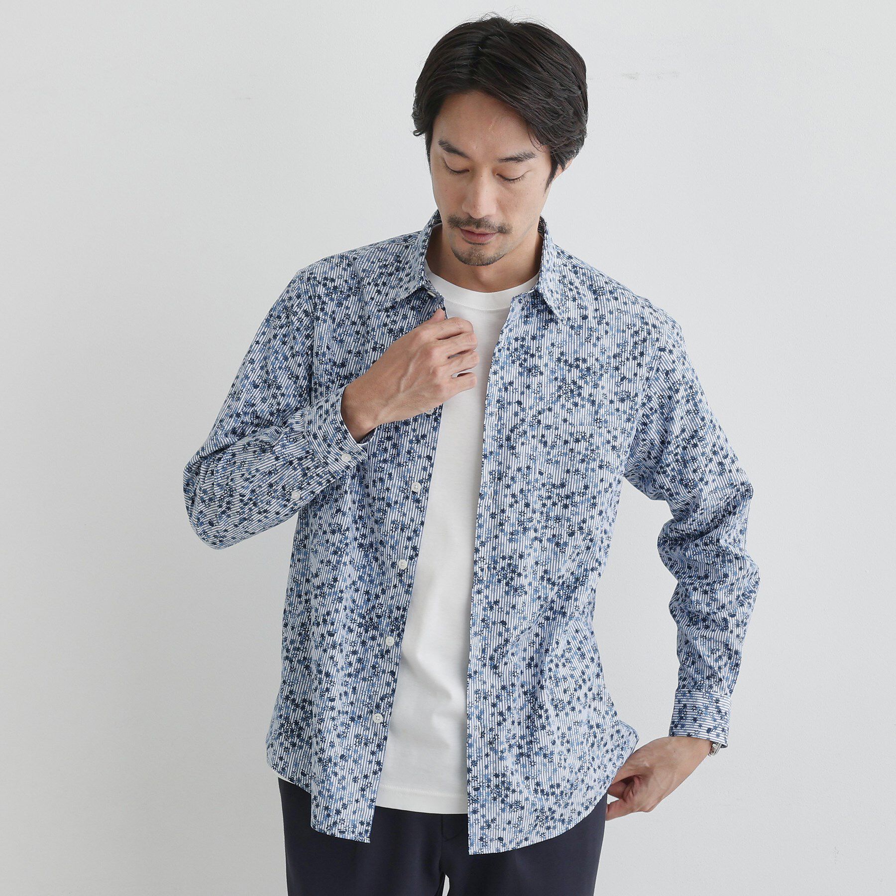 TAKEO KIKUCHI「ストライプ小花 長袖シャツ」|シャツ・ブラウス|