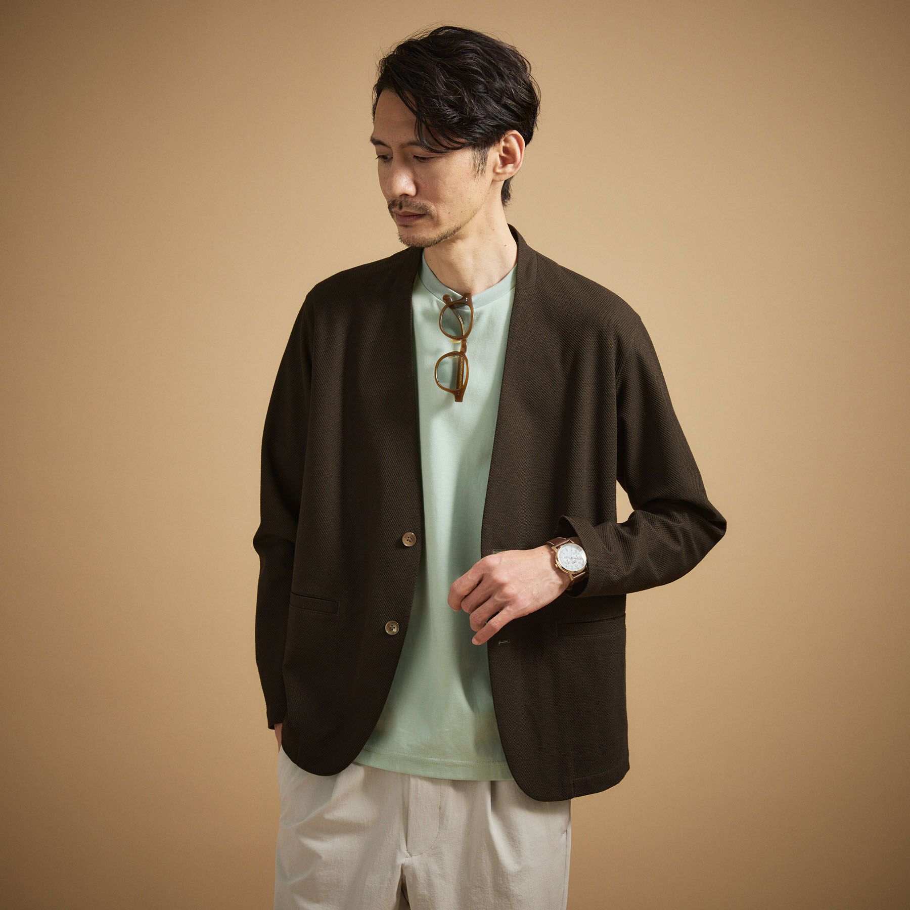 TAKEO KIKUCHI「【抗菌防臭】バーズアイメッシュノーカラージャケット」|カーディガン|