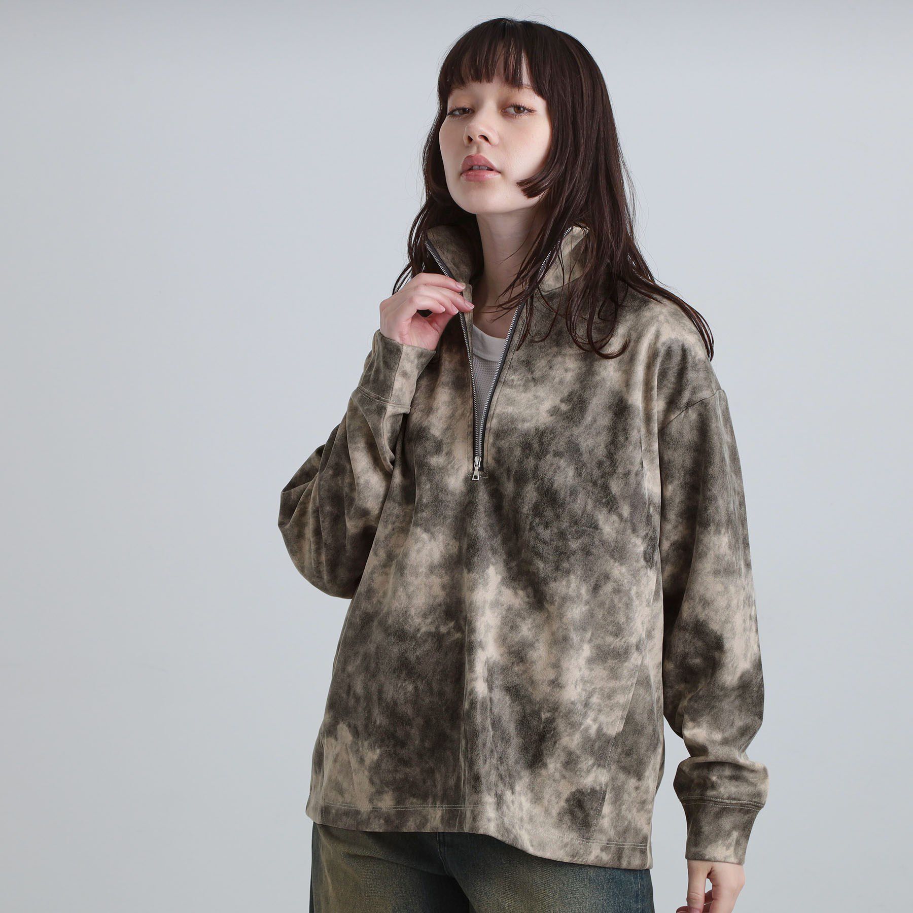 tk.TAKEO KIKUCHI「ヴィンテージライクプリント ハーフジッププルオーバー」|Tシャツ・カットソー|