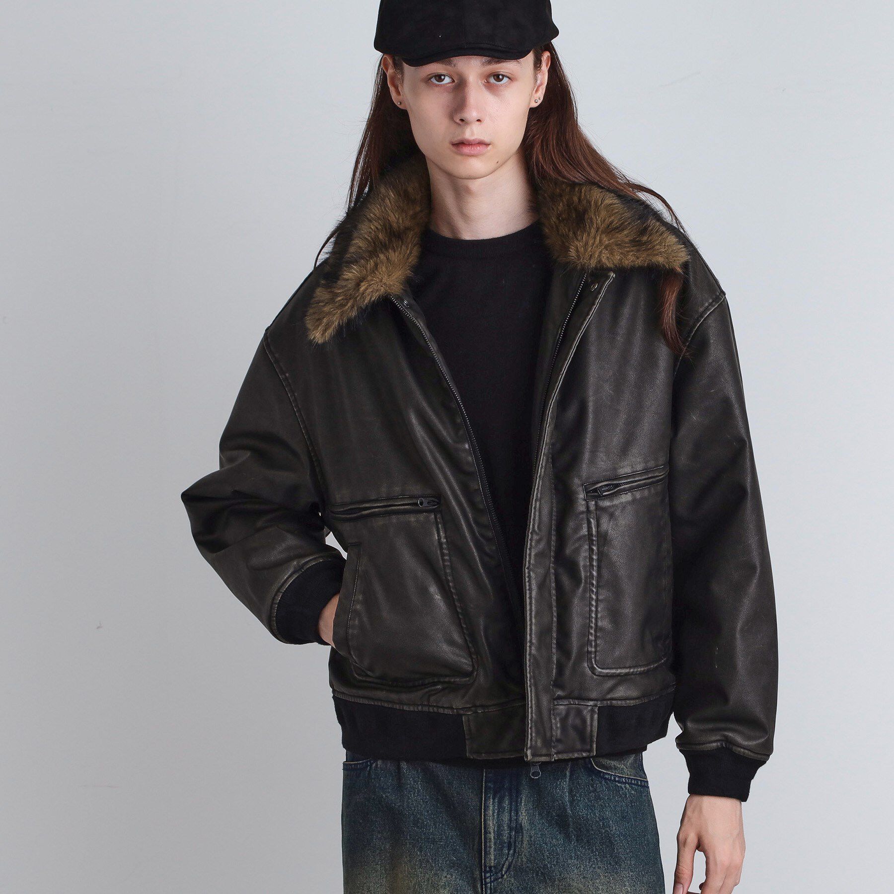 tk.TAKEO KIKUCHI「ヴィンテージライク衿フェイクファーブルゾン」|ブルゾン・スタジャン|