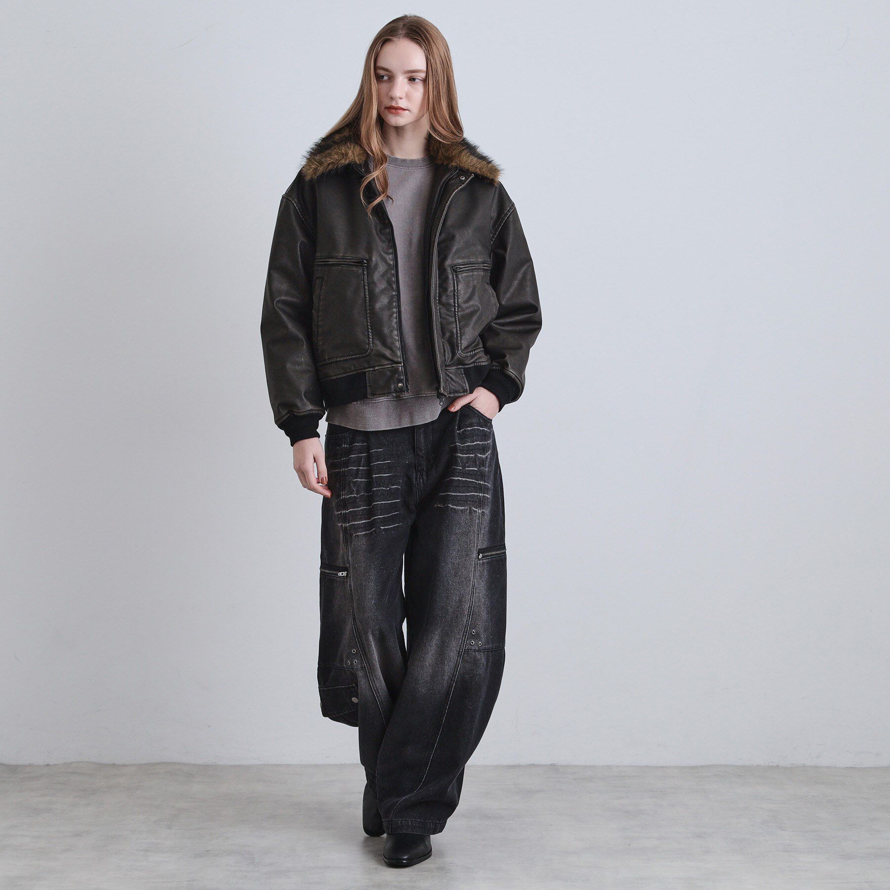 tk.TAKEO KIKUCHI「ヴィンテージライク衿フェイクファーブルゾン」|ブルゾン・スタジャン|