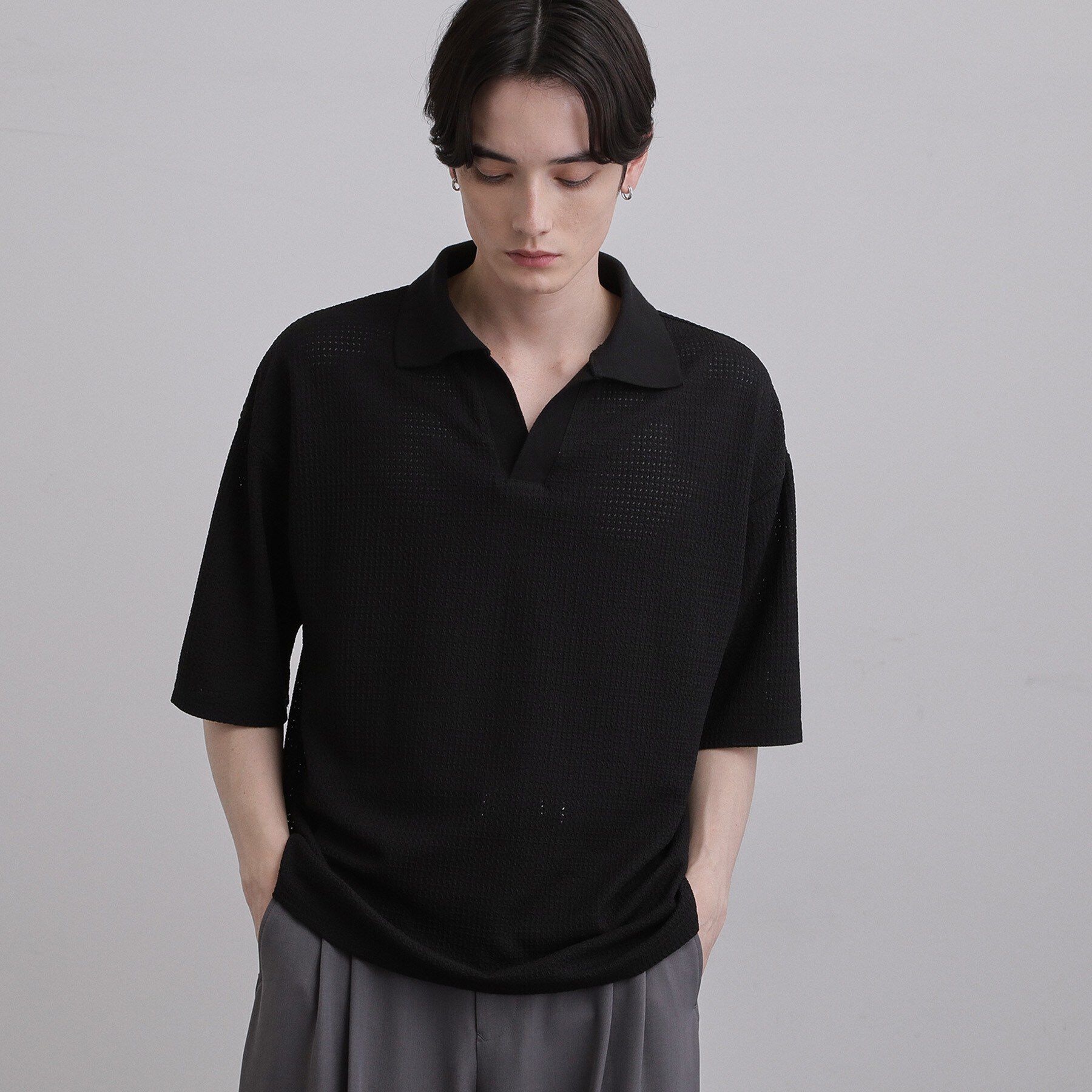 tk.TAKEO KIKUCHI「スキッパーポロシャツ」|Tシャツ・カットソー|ブラック(019)