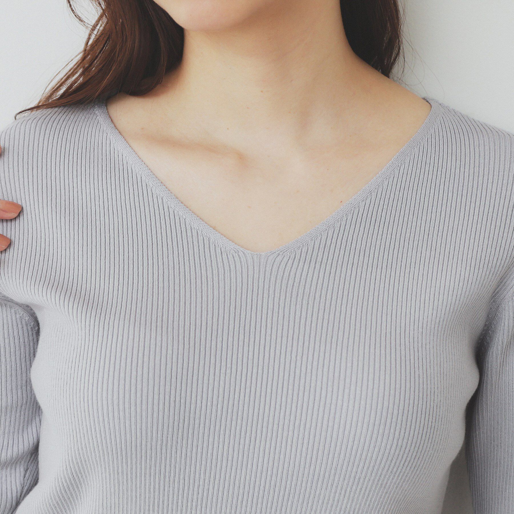 index「《5色展開》Vネックリブニット【洗濯機洗い可】」|ニット・セーター|