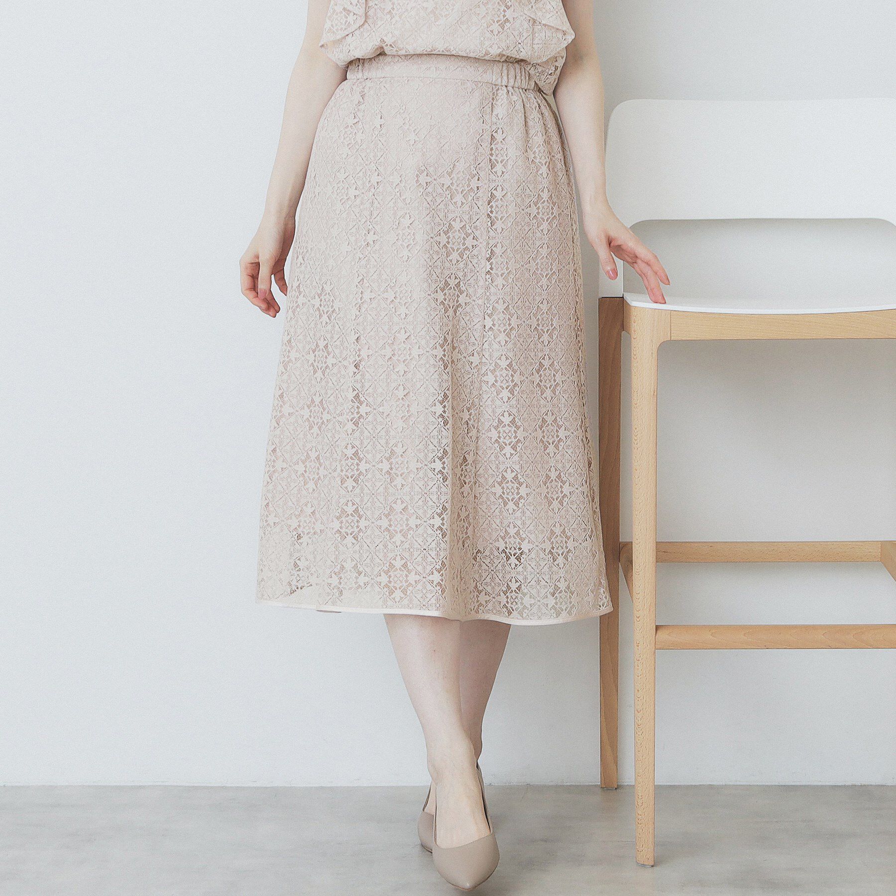 index「ジオメレースフレアスカート/セットアップ対応【洗濯機洗い可】」|スカート|ピンクベージュ(05