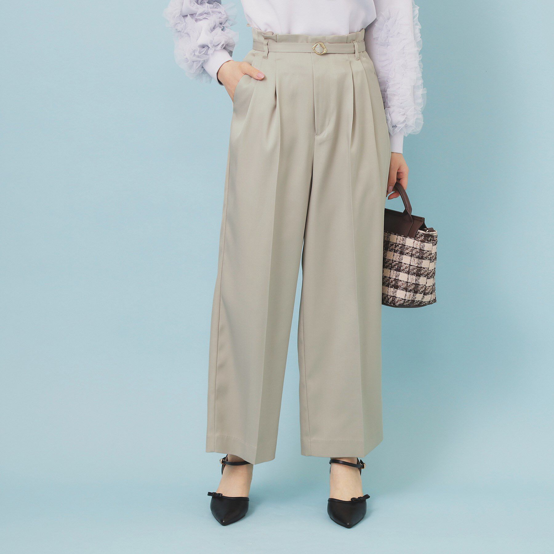 index「ベルト付き2タックワイドパンツ【洗濯機OK/ストレッチ/防シワ/イージーアイロン】」|その他|