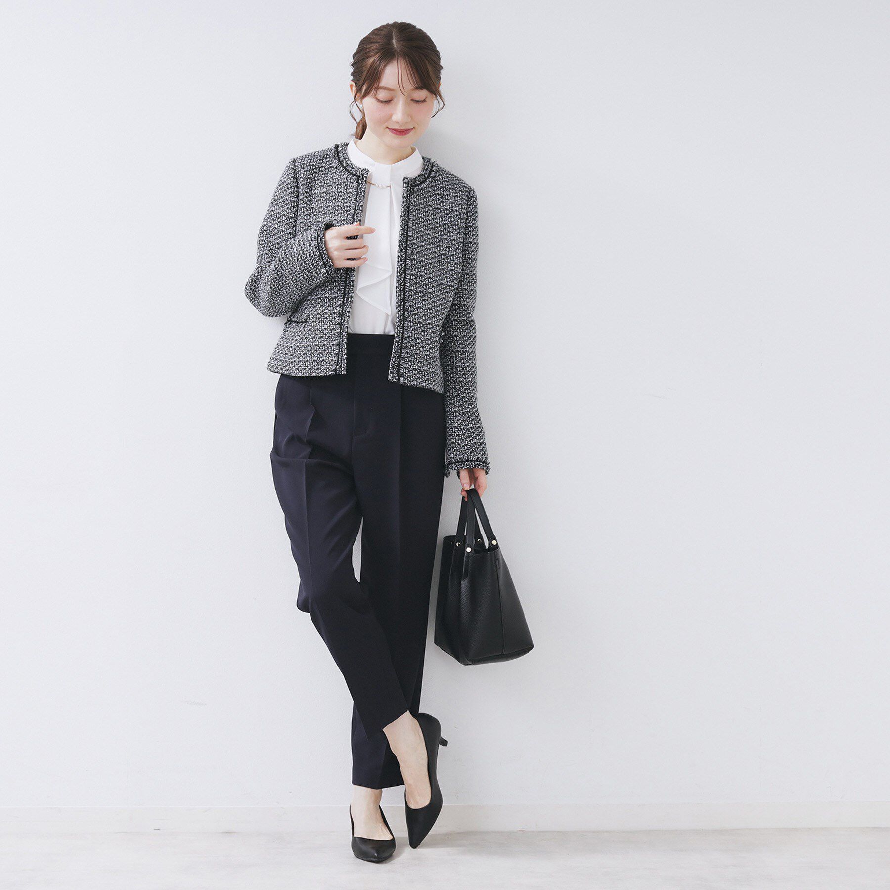 index「《通勤/セットアップ対応》ノーカラーツイードジャケット【洗濯機OK】」|ノーカラージャケット|