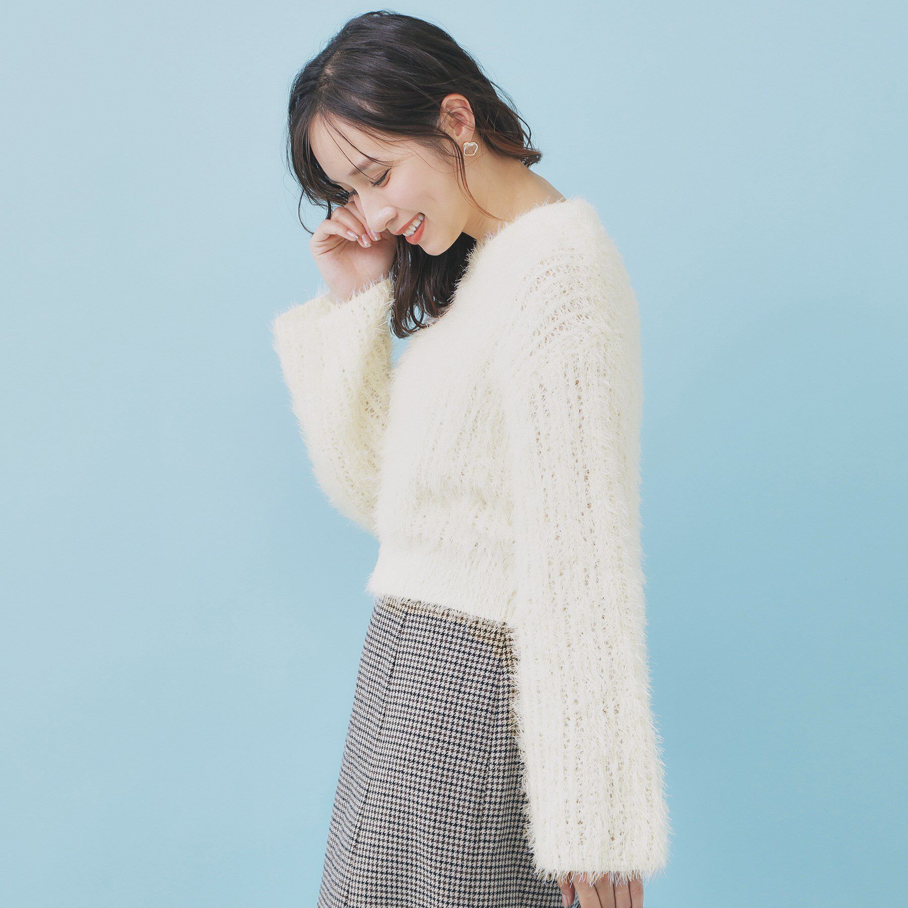 index「透かし編みショートフェザーニット【洗濯機OK】」|ニット・セーター|