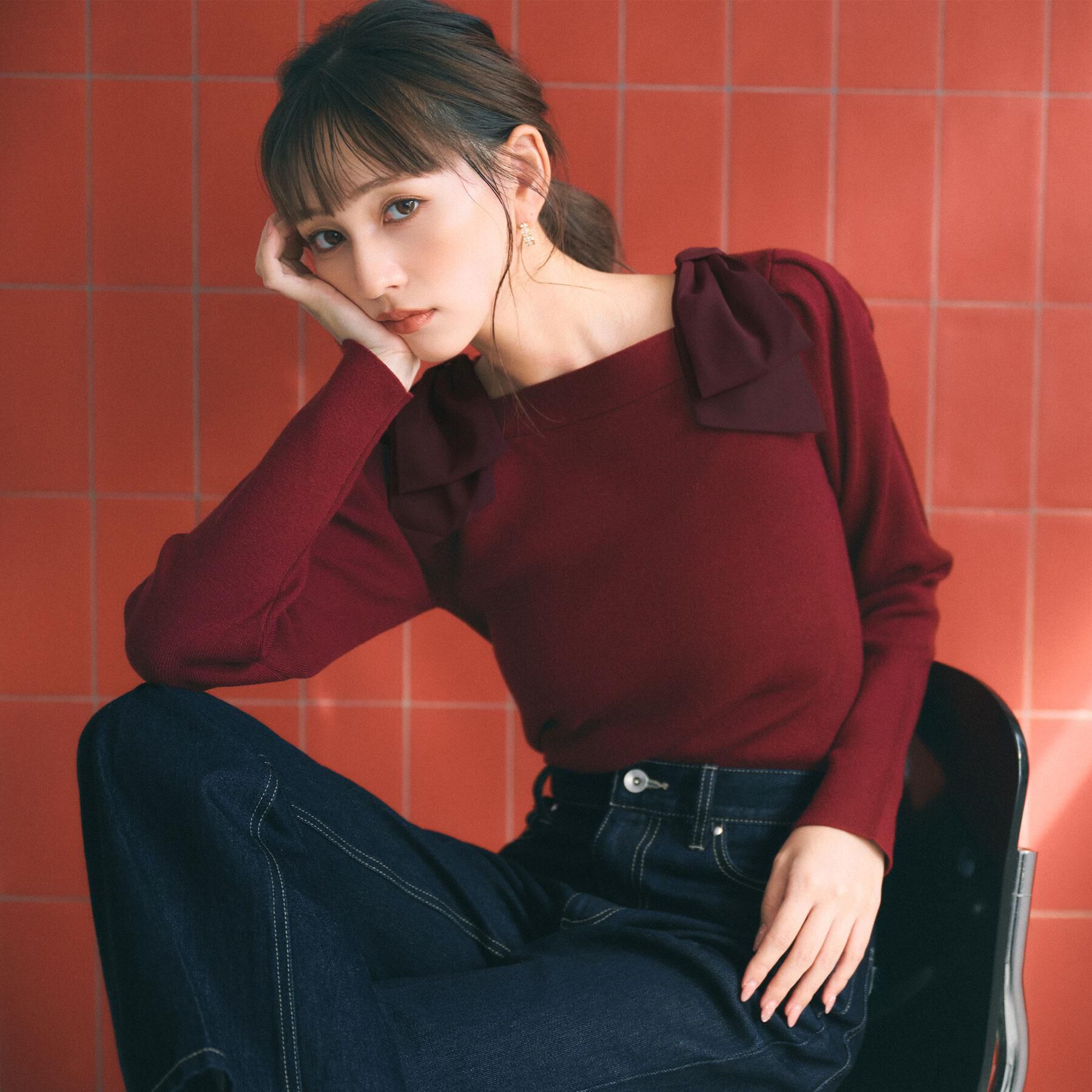 index「ショルダービッグリボンスクエアニット【洗濯機OK】」|ニット・セーター|