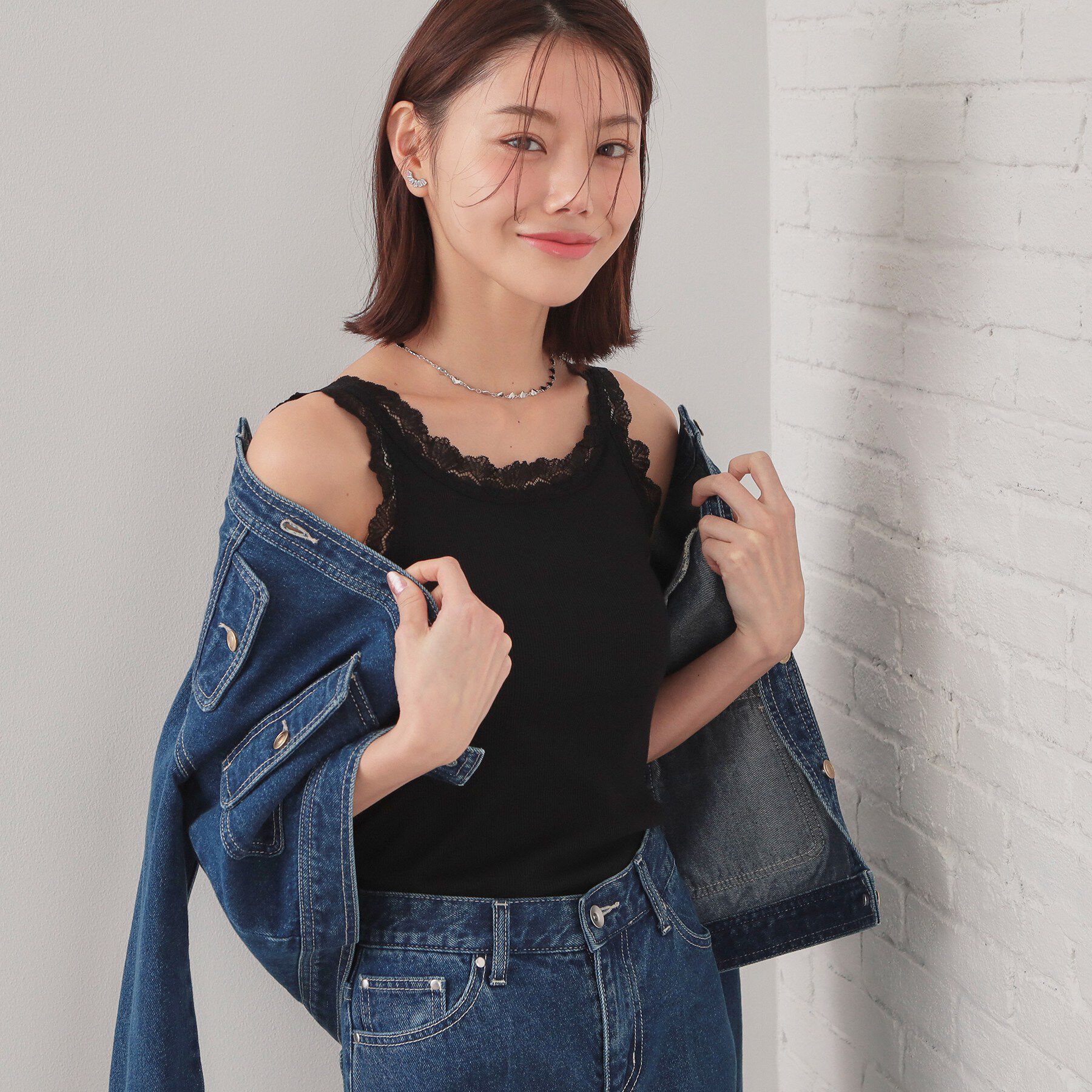 index「前後2way丸胴レースタンクラメアソート【洗濯機OK】」|キャミソール|ブラック(019)