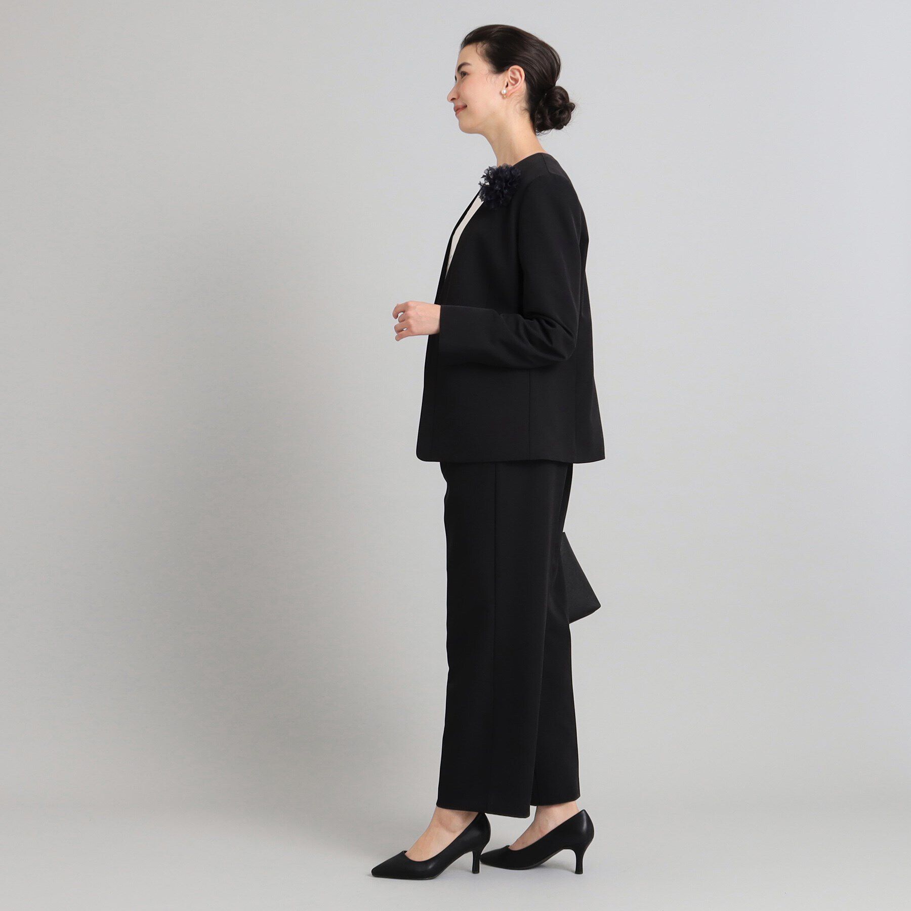 OPAQUE.CLIP「《通勤/セットアップ対応》 Vネックジャケット/ダブルクロス【洗濯機洗い可】」|ノーカラージャケット|