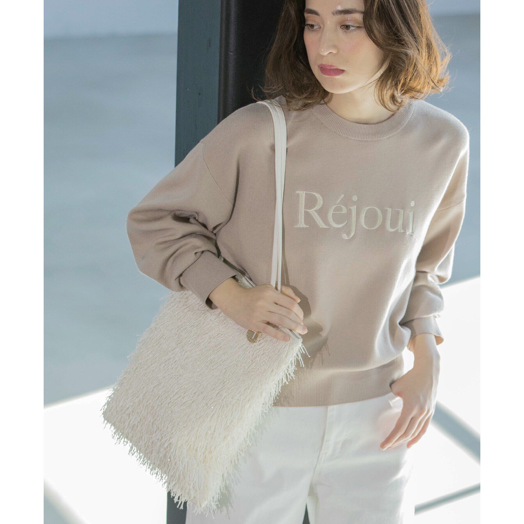 OPAQUE.CLIP「刺繍ロゴニット【洗濯機洗い可】」|ニット・セーター|ライトベージュ(05