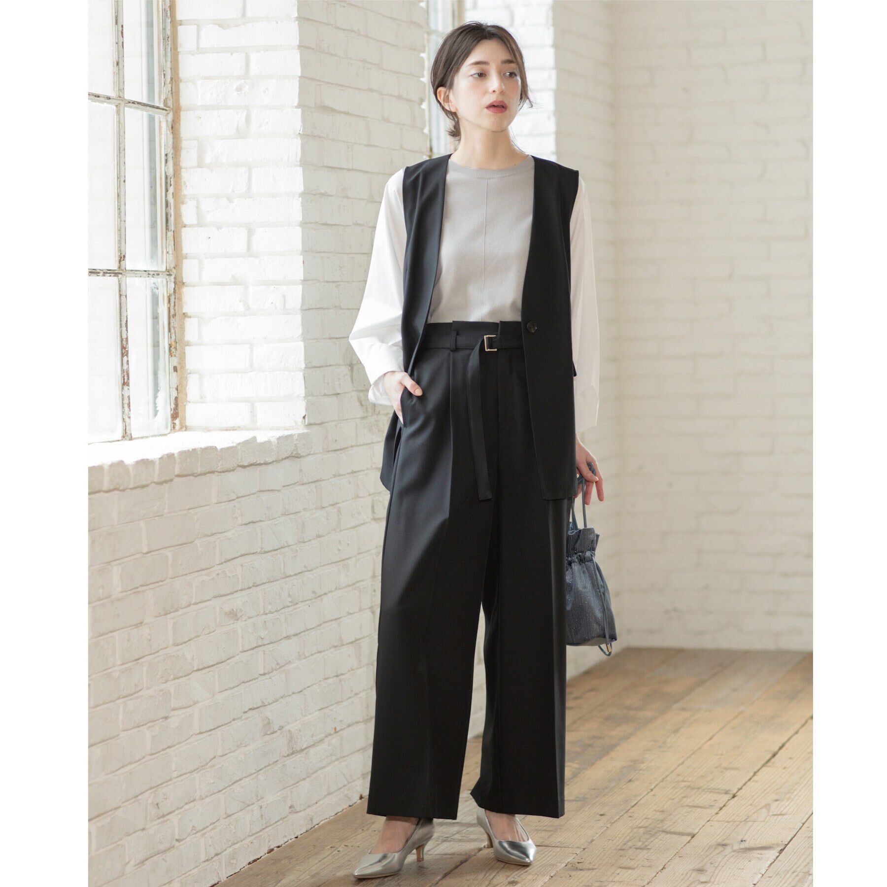 OPAQUE.CLIP「ベルト付きタックワイドパンツ/セットアップ対応【洗濯機洗い可】」|その他|