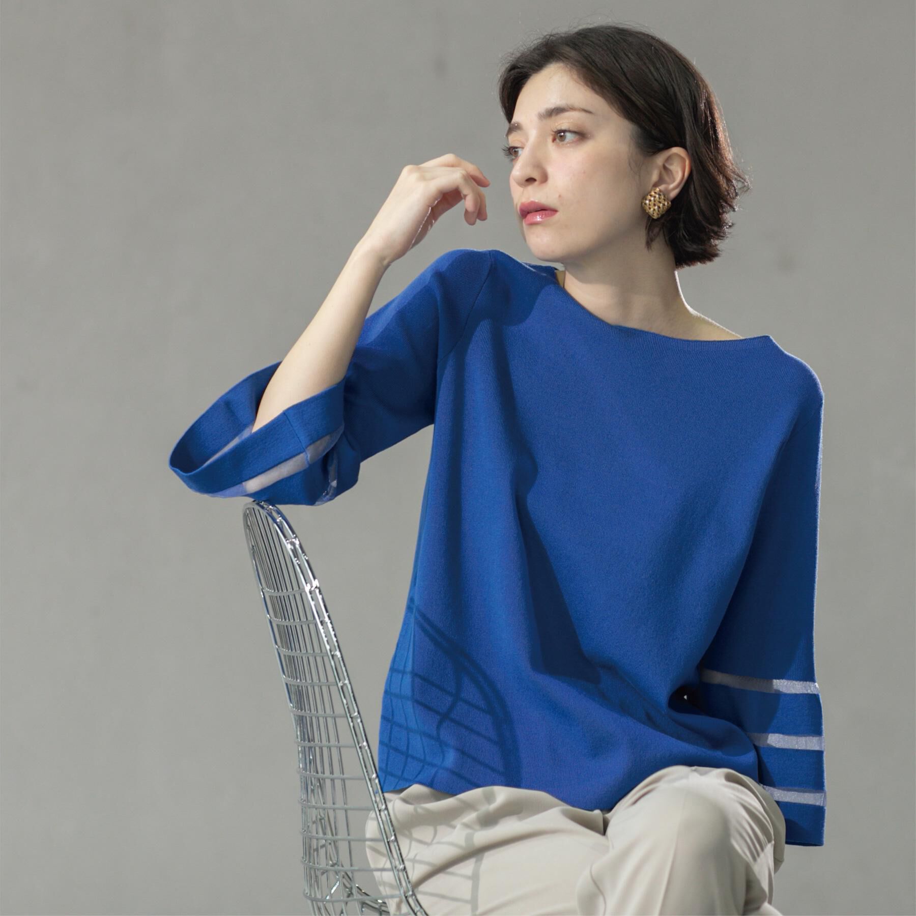 OPAQUE.CLIP「《6色展開》シアーボーダーフレアスリーブニット【洗濯機洗い可】」|ニット・セーター|