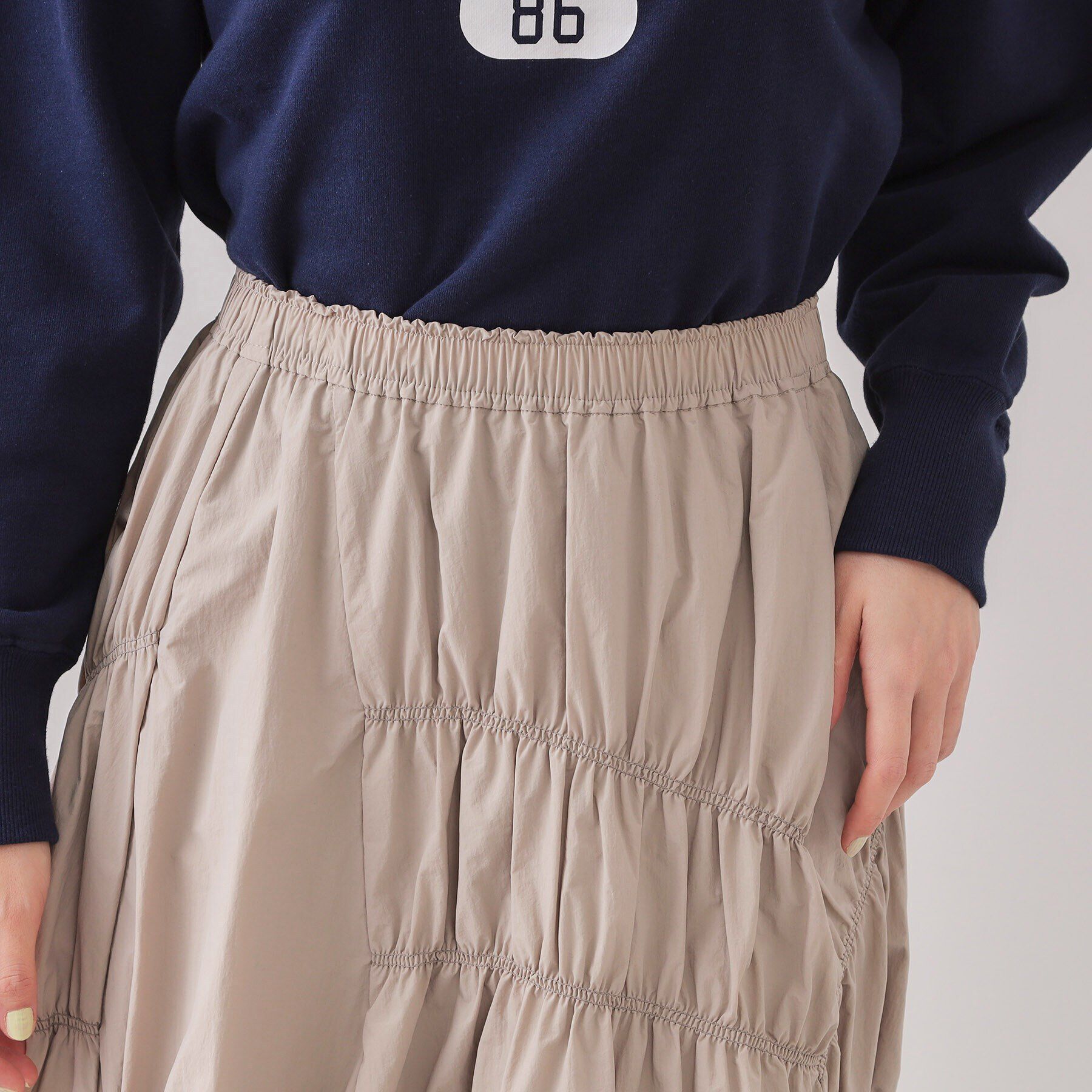 OPAQUE.CLIP「シャーリングアシメフレアスカート【洗濯機洗い可】」|スカート|