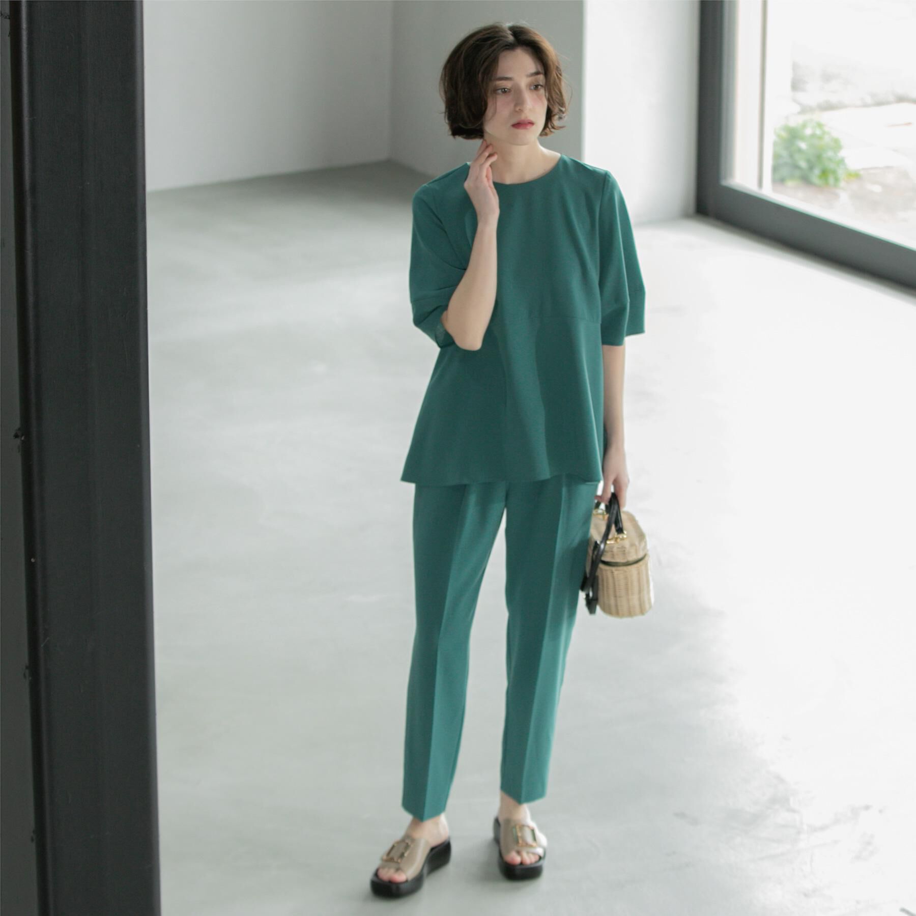 OPAQUE.CLIP「《6色展開》ストレッチペプラムブラウス/セットアップ対応【洗濯機洗い可/防シワ】」|シャツ・ブラウス|