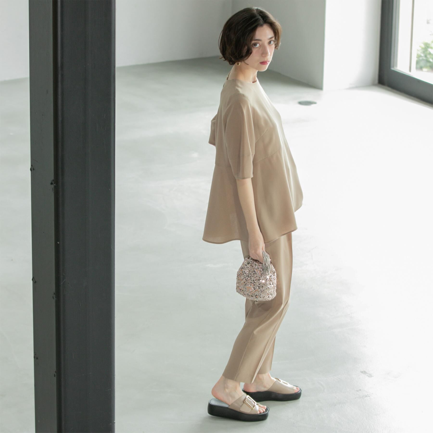 OPAQUE.CLIP「《6色展開》ストレッチペプラムブラウス/セットアップ対応【洗濯機洗い可/防シワ】」|シャツ・ブラウス|