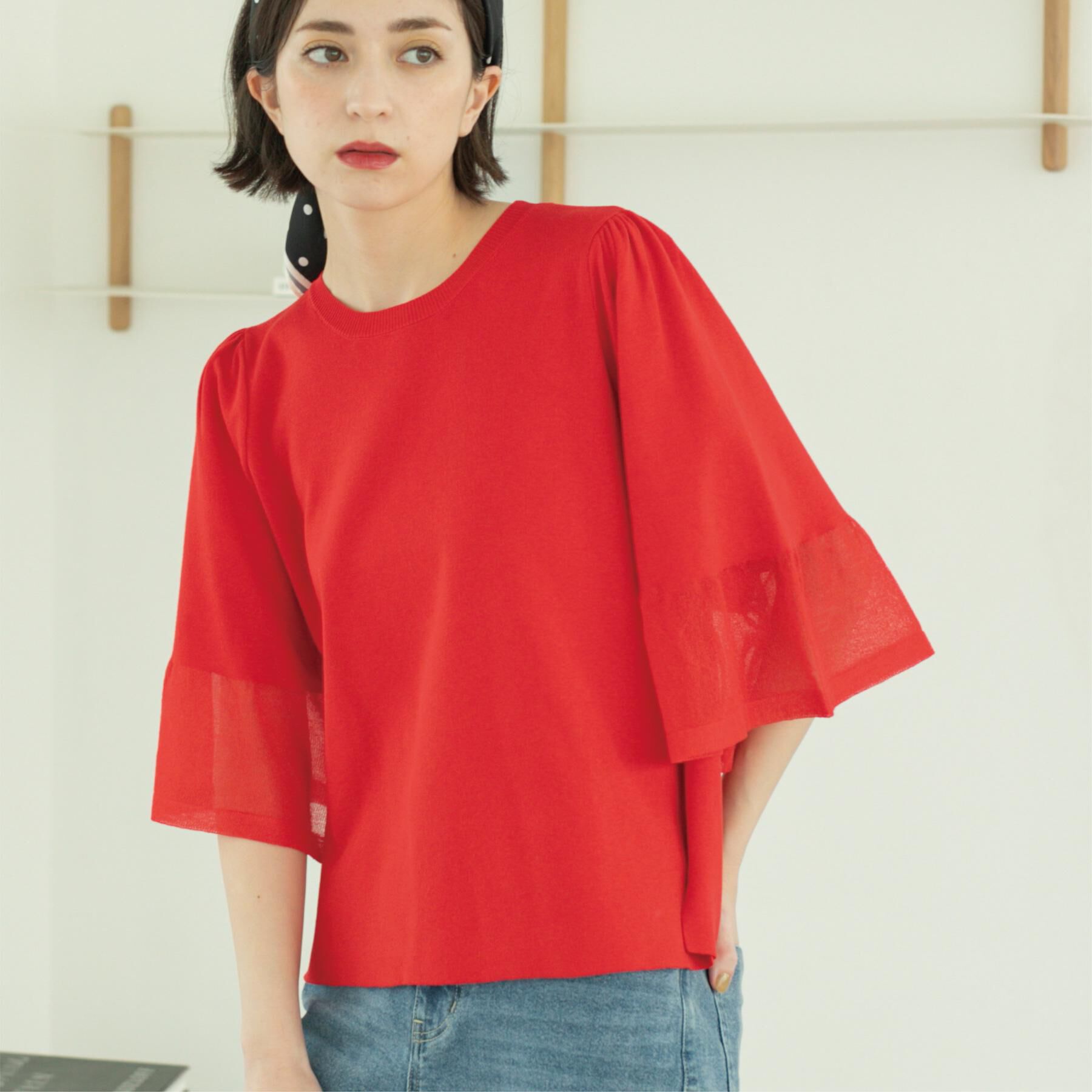 OPAQUE.CLIP「《5色展開》シアーフレアスリーブニット【洗濯機洗い可】」|ニット・セーター|