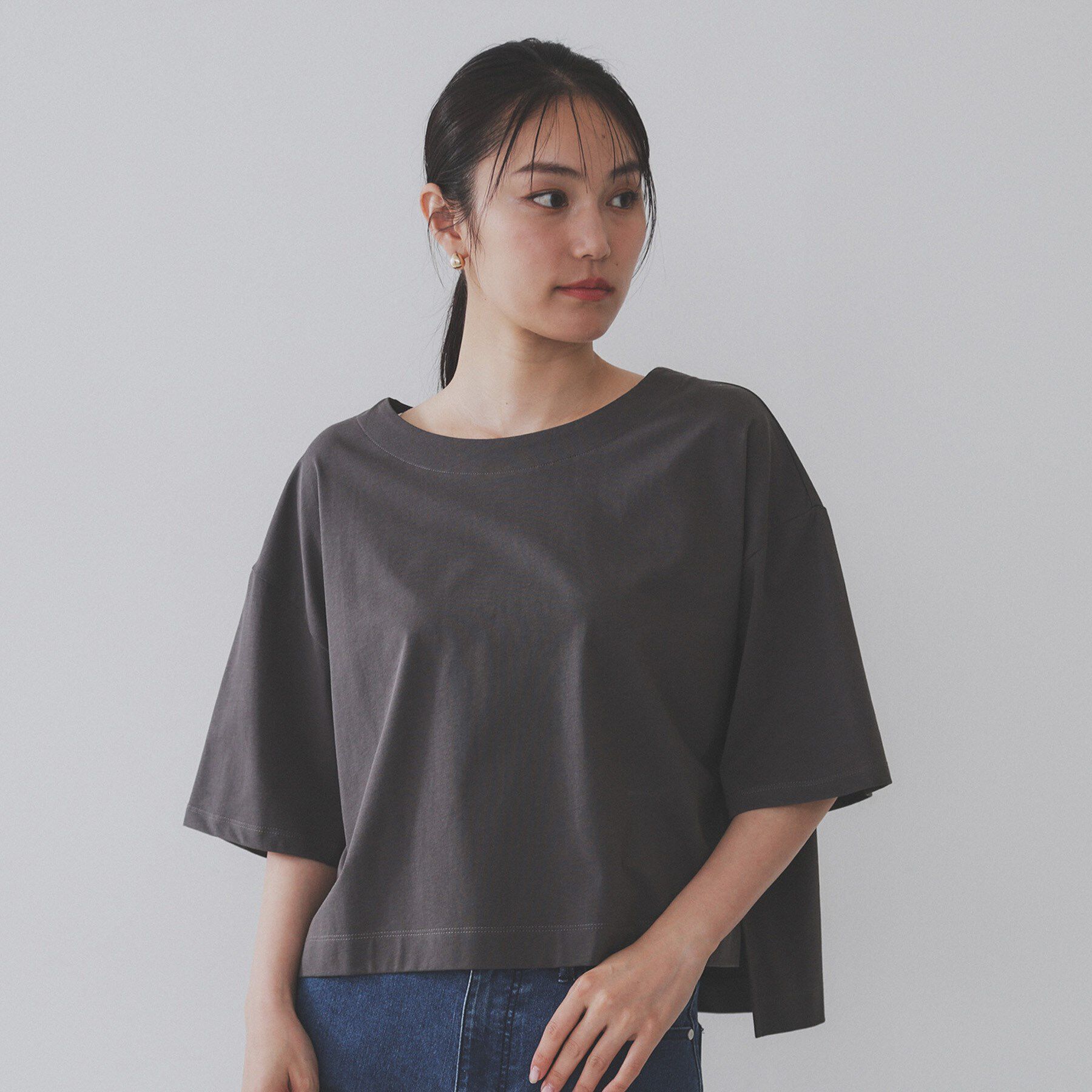 OPAQUE.CLIP「ボートネックショートTシャツ【洗濯機洗い可】」|Tシャツ・カットソー|