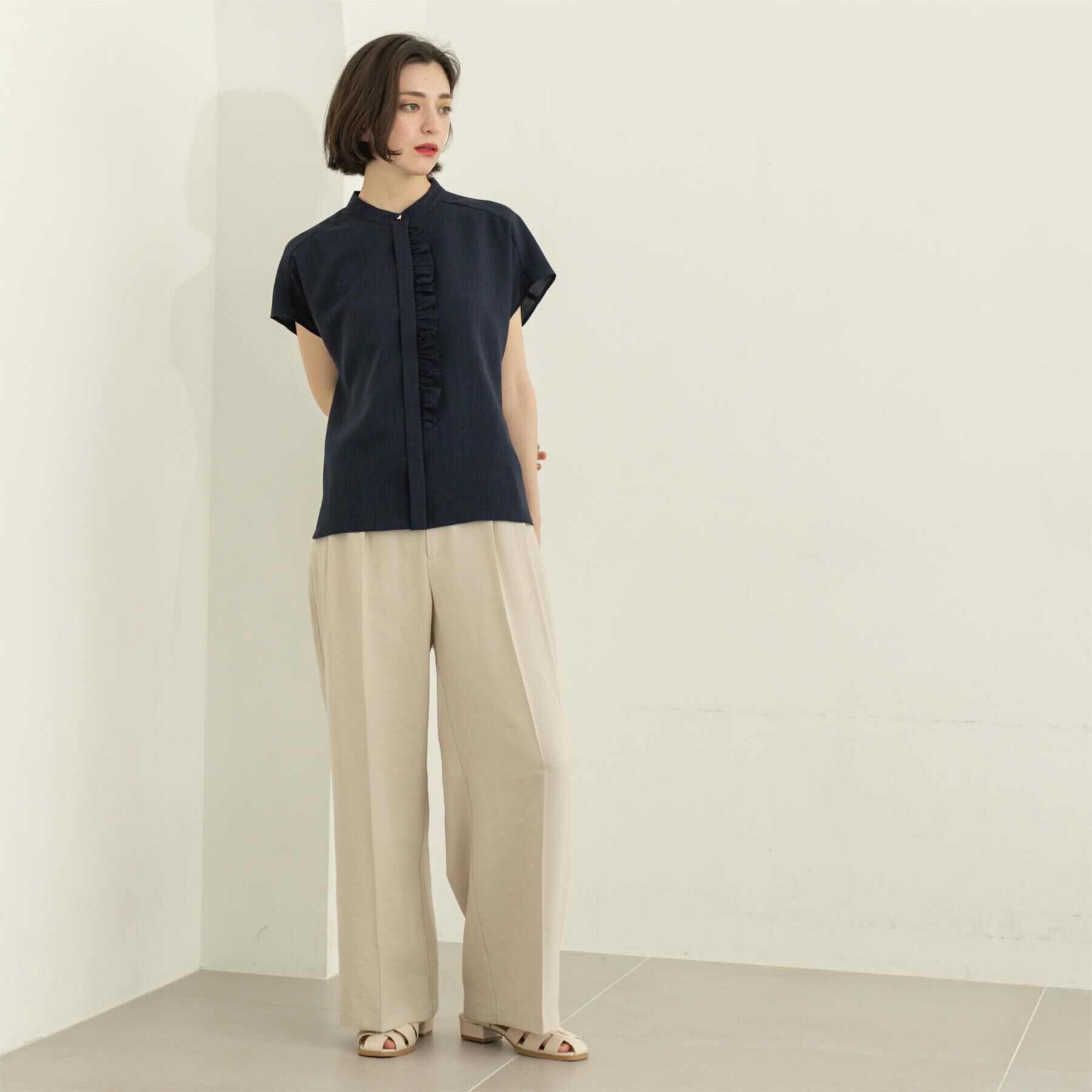 OPAQUE.CLIP「リネンライクフロントフリルブラウス【洗濯機洗い可/吸水速乾/接触冷感】」|シャツ・ブラウス|