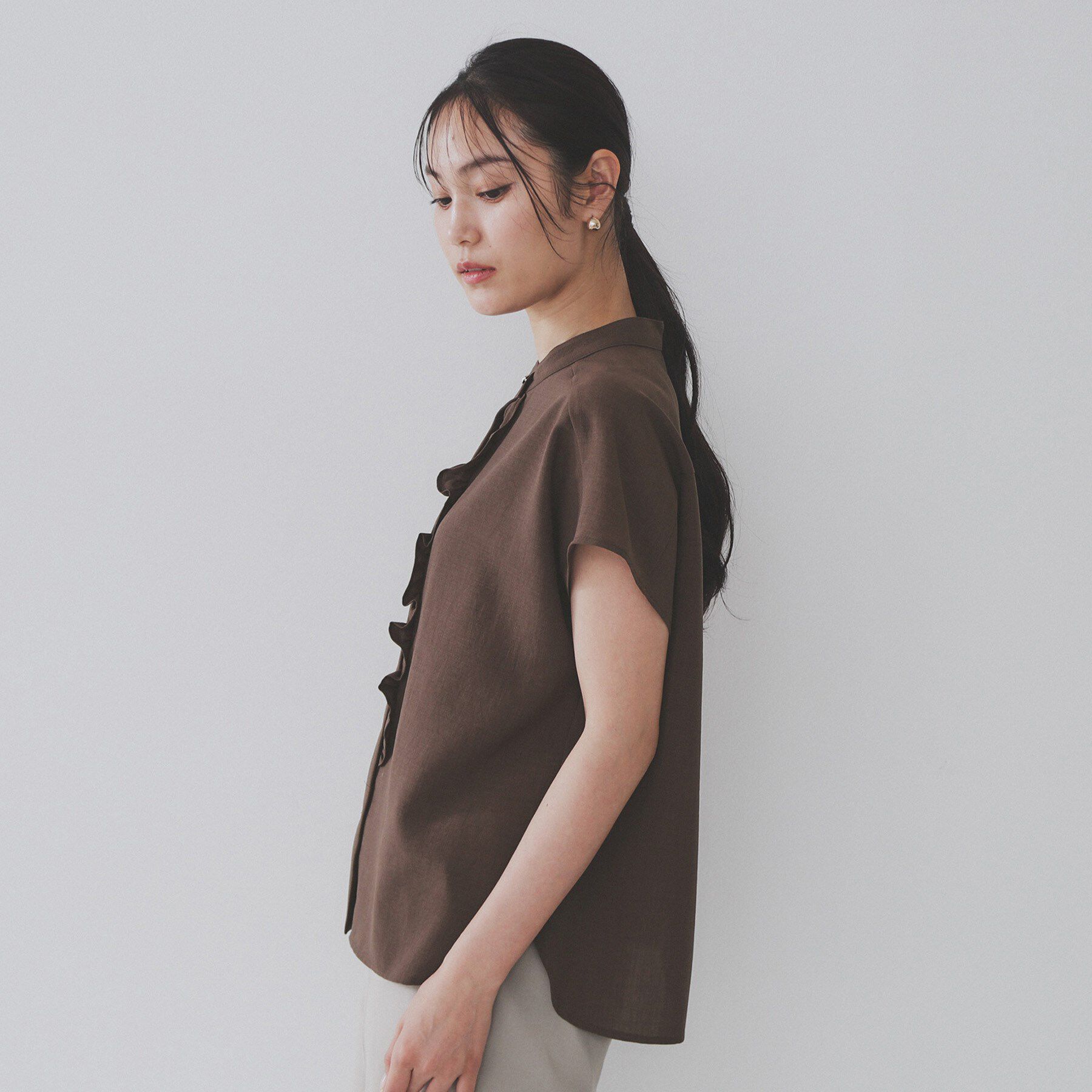 OPAQUE.CLIP「リネンライクフロントフリルブラウス【洗濯機洗い可/吸水速乾/接触冷感】」|シャツ・ブラウス|