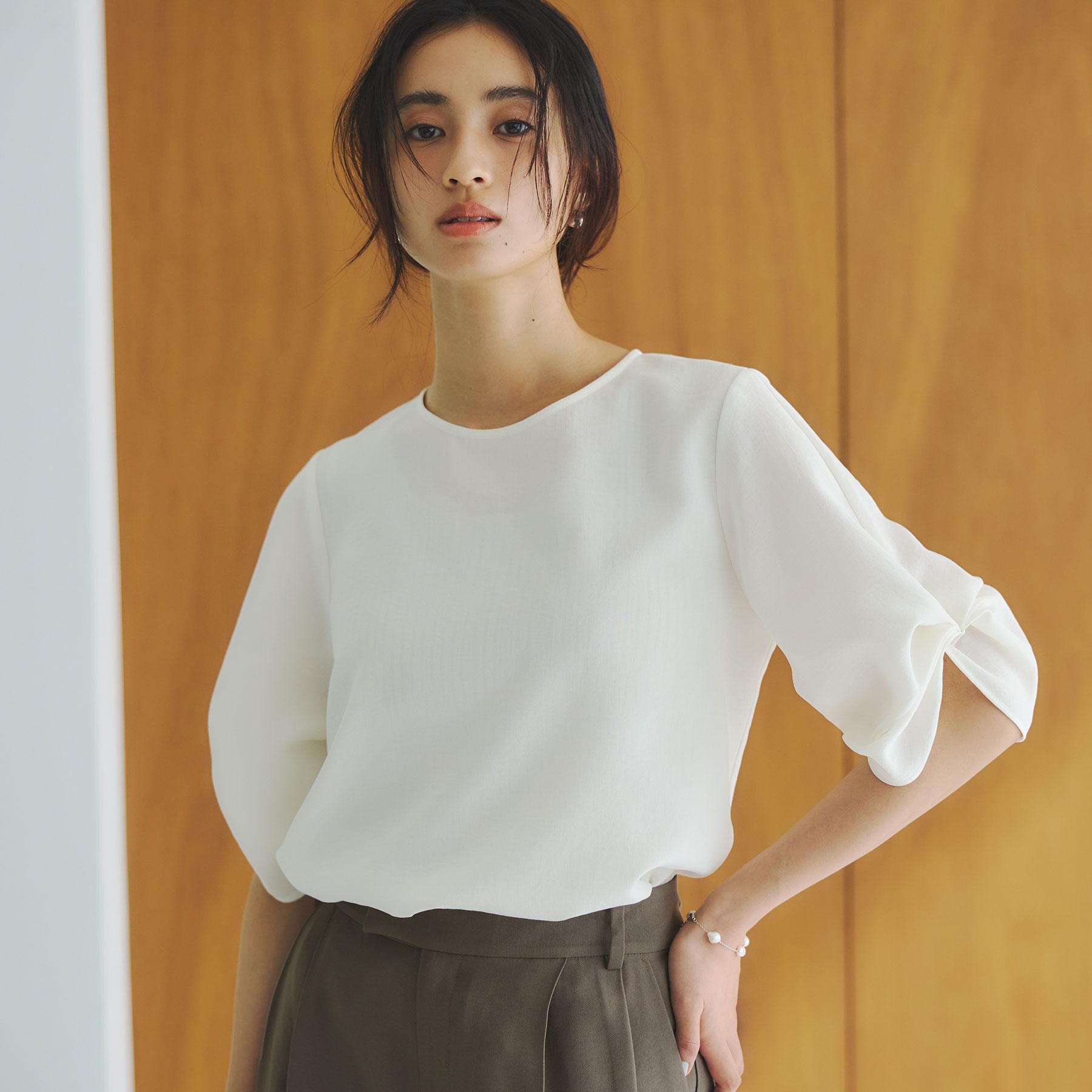 OPAQUE.CLIP「リネンライクタックスリーブブラウス【洗濯機洗い可/吸水速乾/接触冷感】」|シャツ・ブラウス|