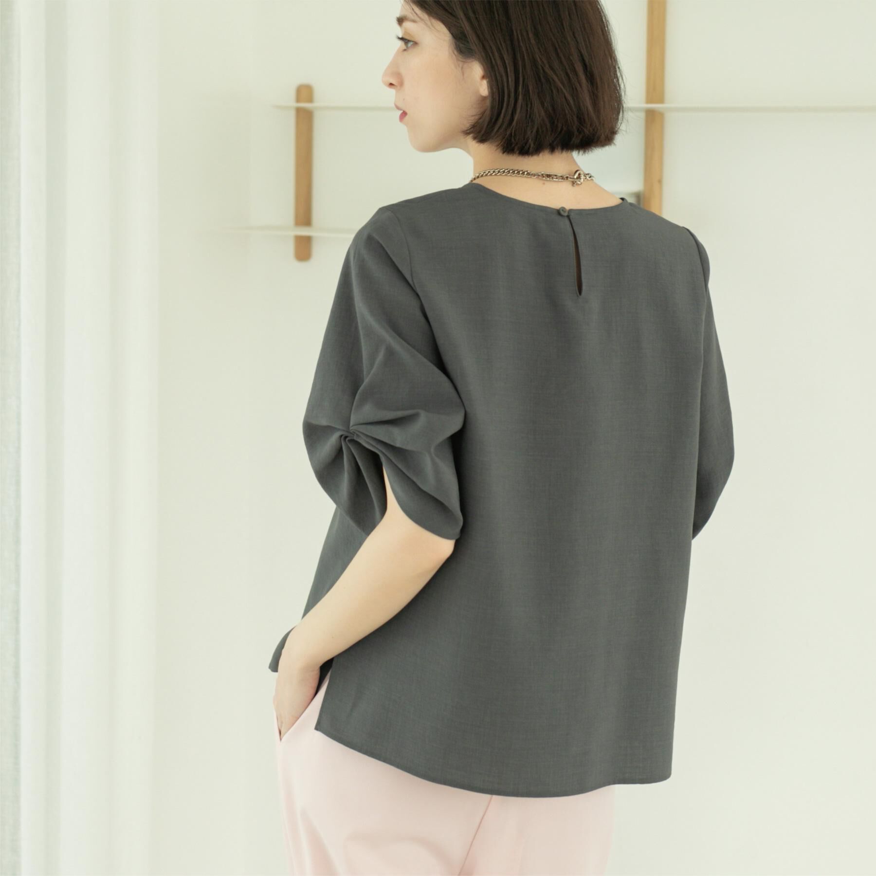 OPAQUE.CLIP「リネンライクタックスリーブブラウス【洗濯機洗い可/吸水速乾/接触冷感】」|シャツ・ブラウス|