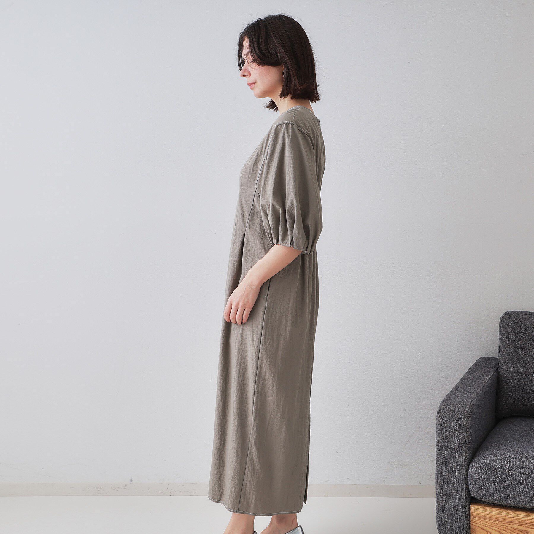 OPAQUE.CLIP「配色ボリュームタックスリーブワンピース【洗濯機洗い可】」|ワンピース|