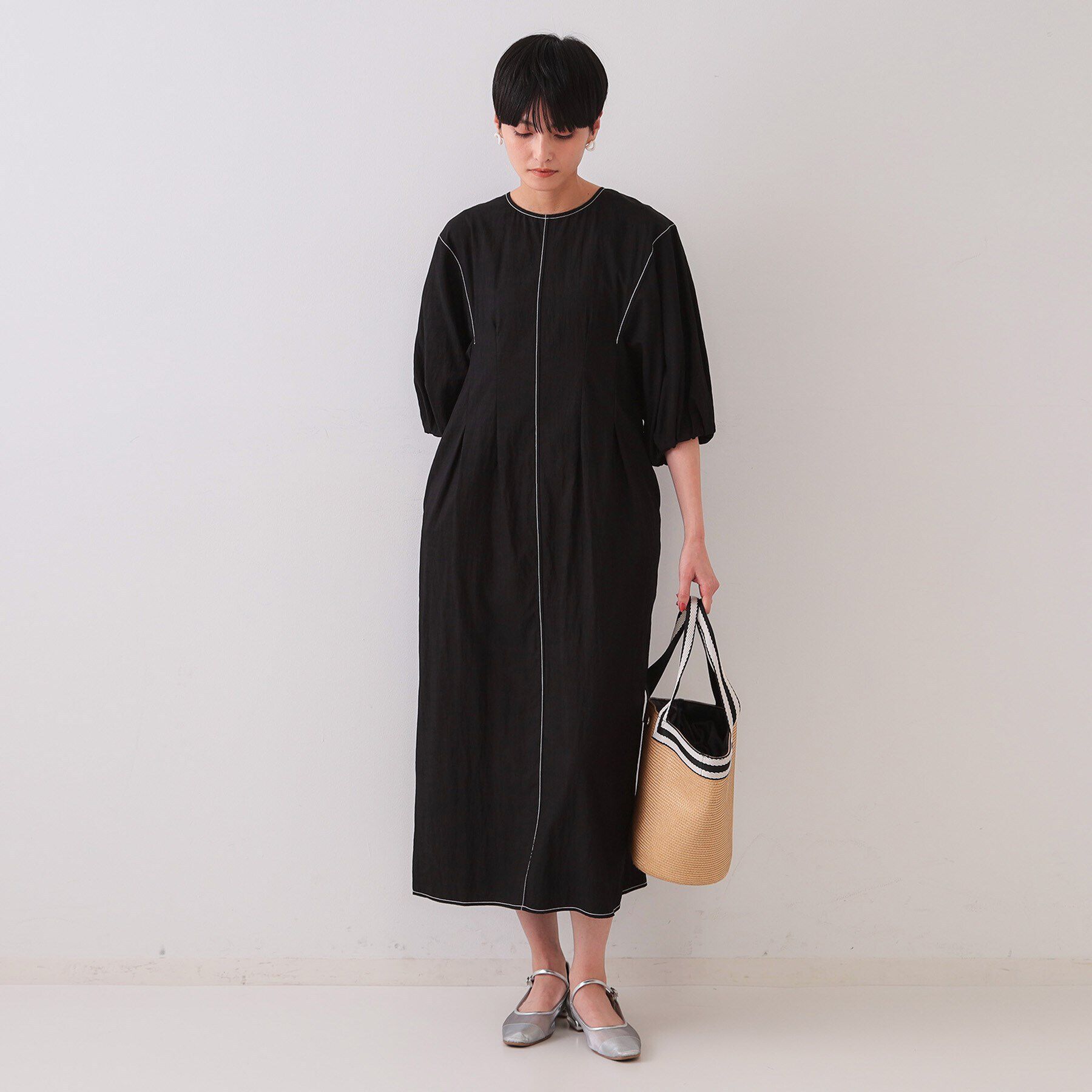 OPAQUE.CLIP「配色ボリュームタックスリーブワンピース【洗濯機洗い可】」|ワンピース|