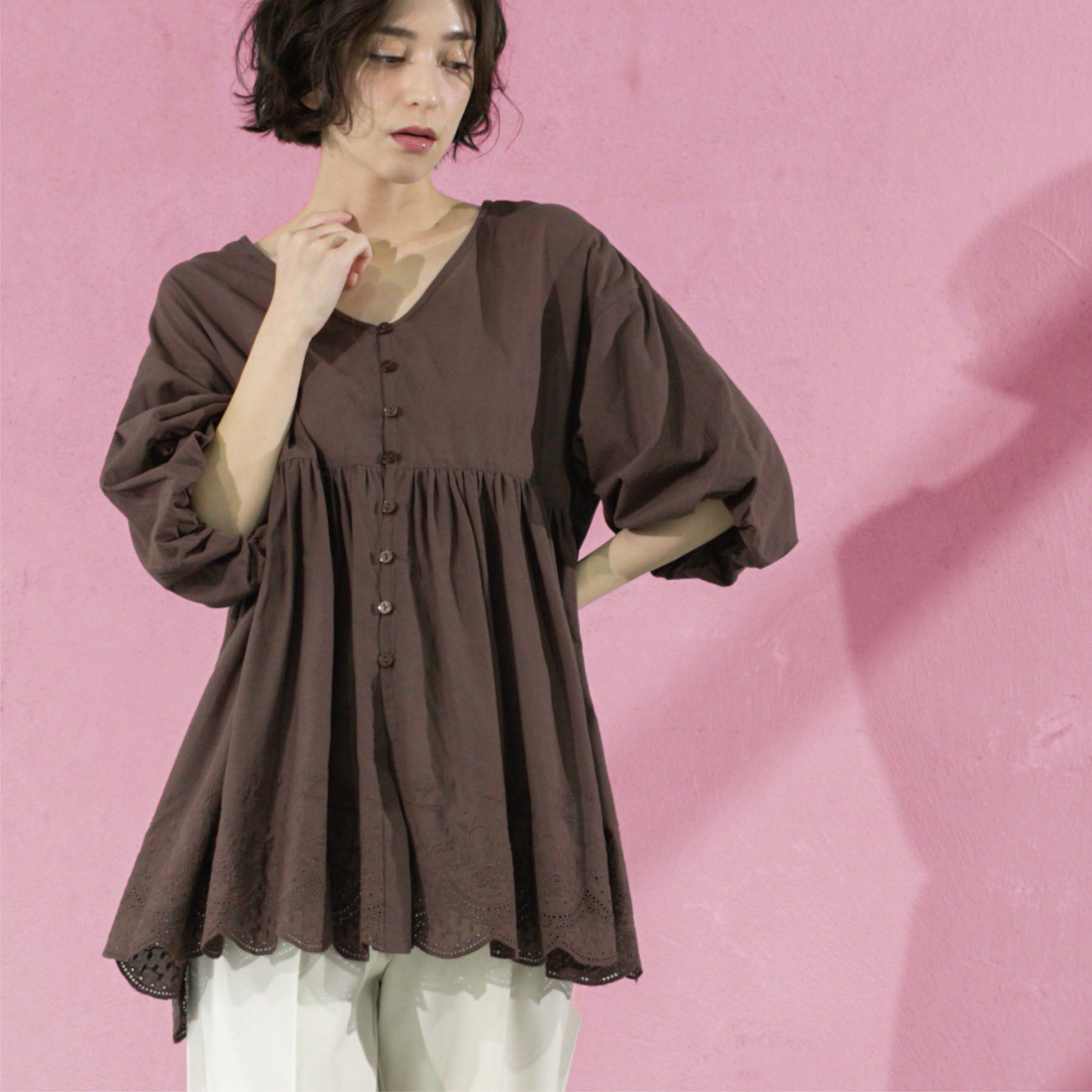 OPAQUE.CLIP「バルーン袖スカラップ刺繍レースチュニック」|シャツ・ブラウス|