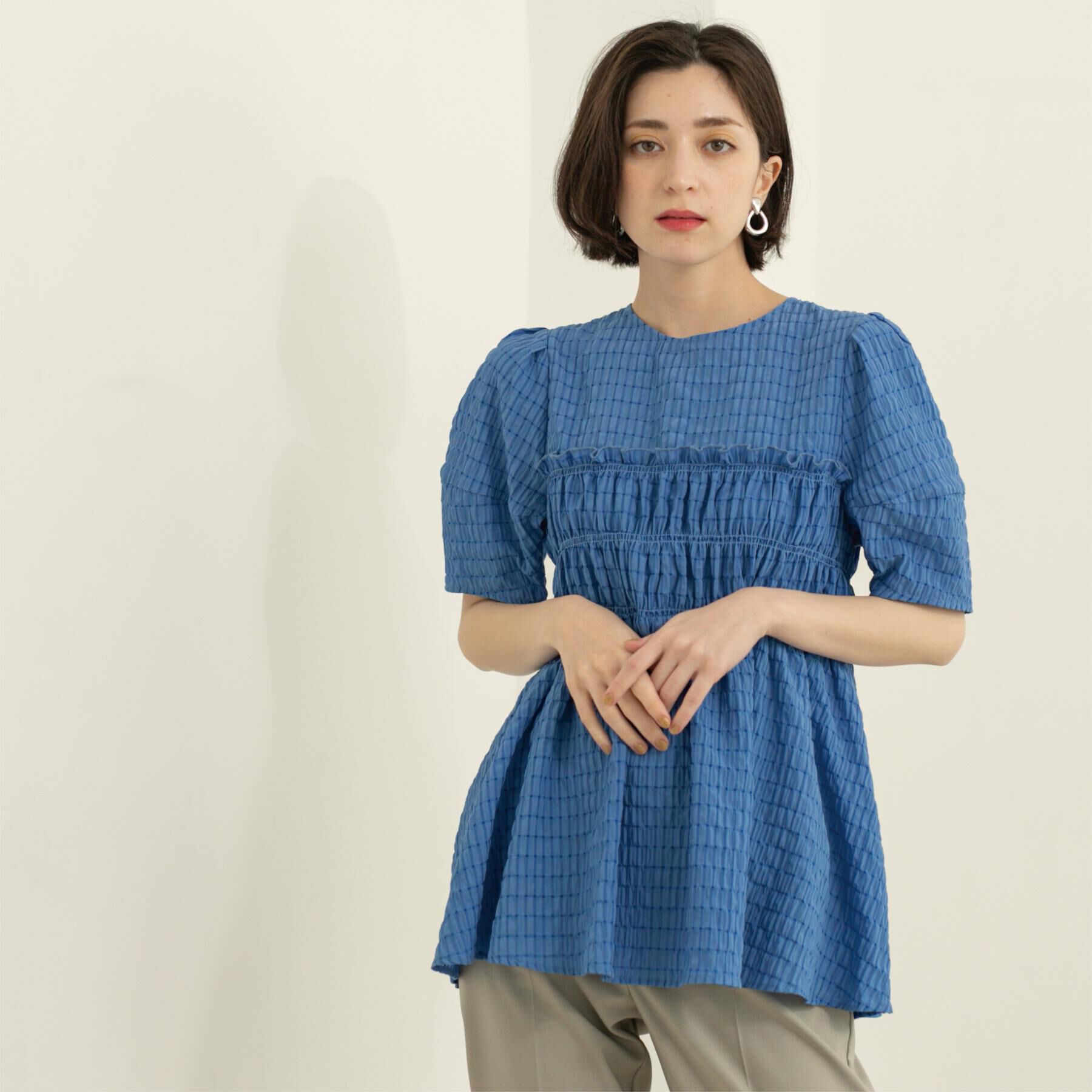 OPAQUE.CLIP「シャーリングペプラムブラウス【洗濯機洗い可】」|シャツ・ブラウス|