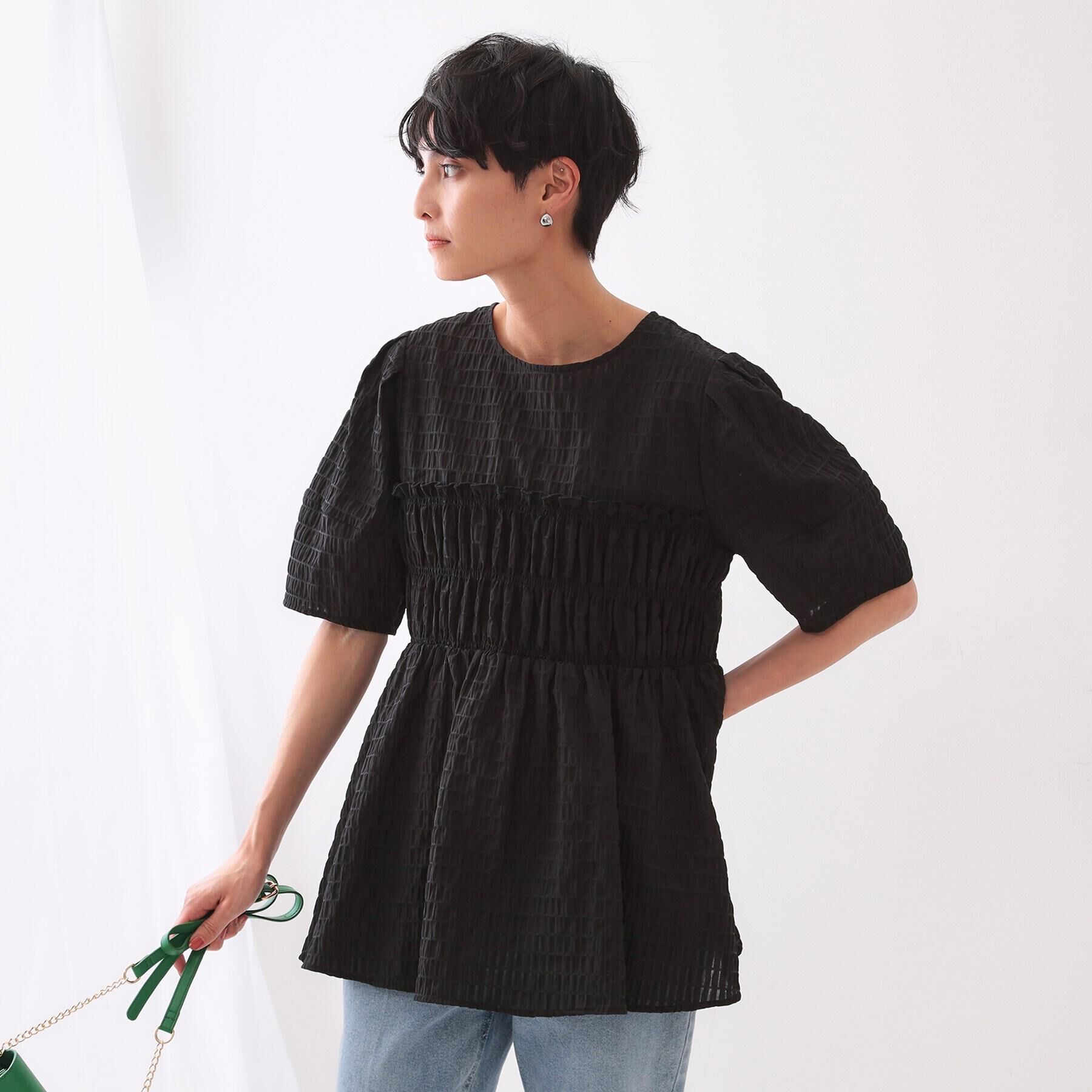 OPAQUE.CLIP「シャーリングペプラムブラウス【洗濯機洗い可】」|シャツ・ブラウス|