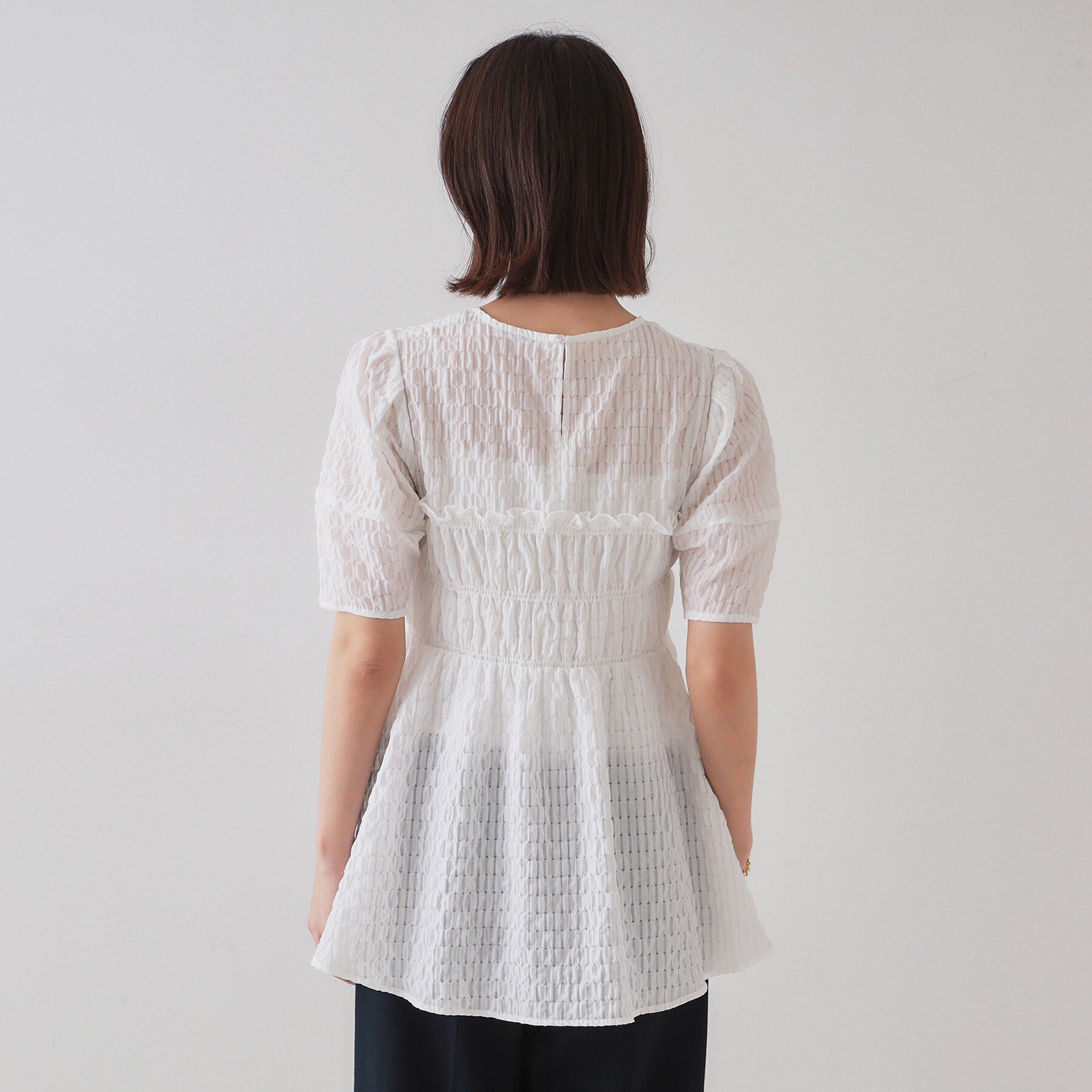 OPAQUE.CLIP「シャーリングペプラムブラウス【洗濯機洗い可】」|シャツ・ブラウス|