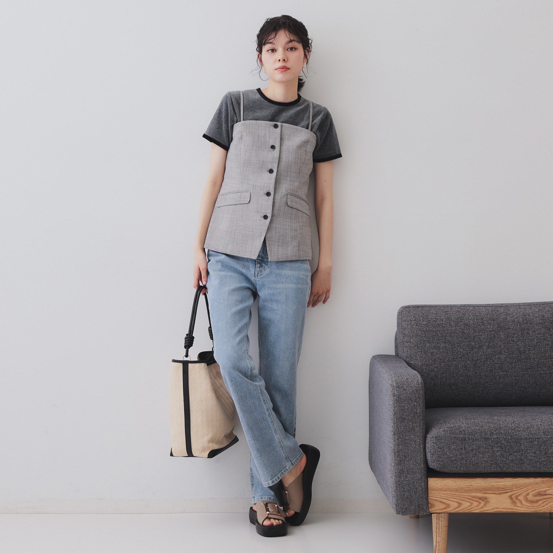 OPAQUE.CLIP「メランジビスチェ風ジレ/セットアップ対応可【洗濯機洗い可】」|ベスト・ジレ|