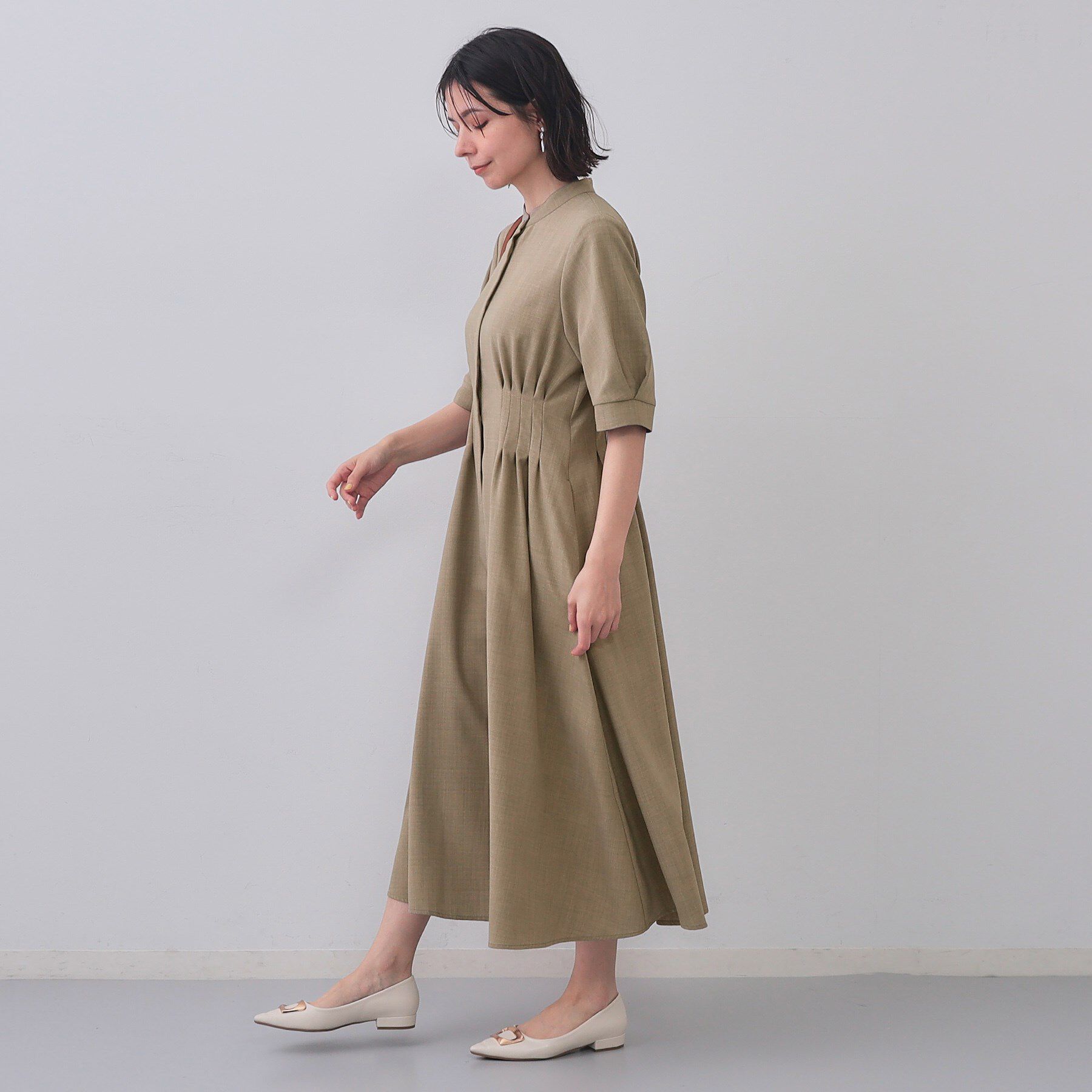 OPAQUE.CLIP「ピンタックフィット＆フレアワンピース【洗濯機洗い可】」|ワンピース|