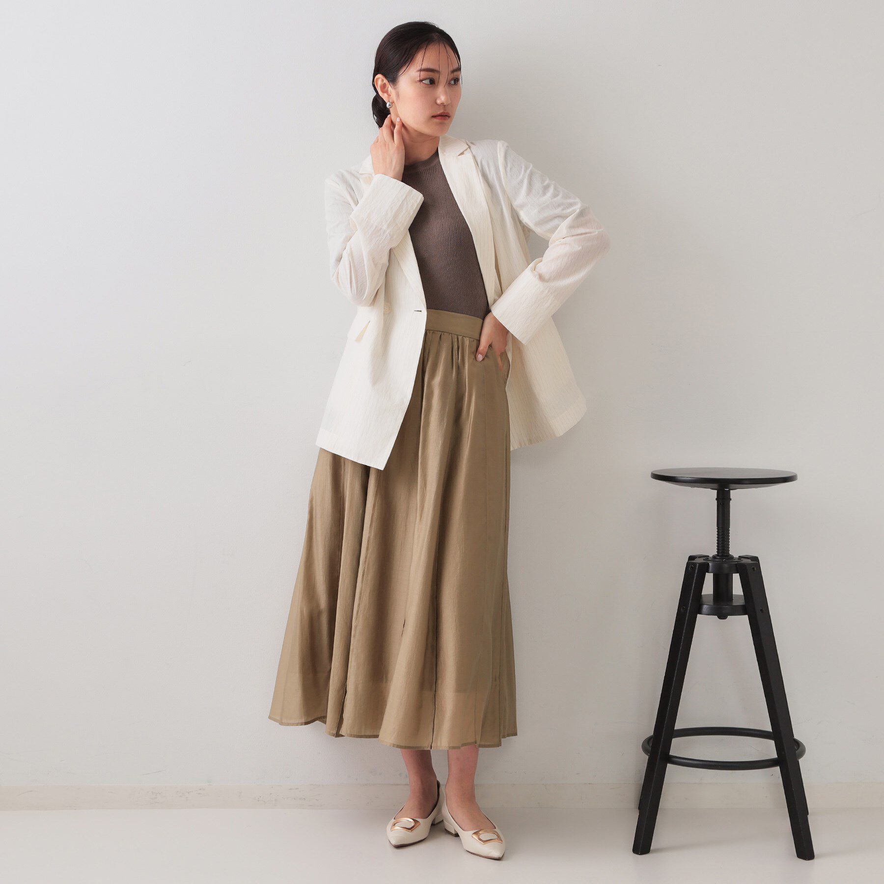 OPAQUE.CLIP「シアーピンタックフレアスカート【洗濯機洗い可】」|スカート|