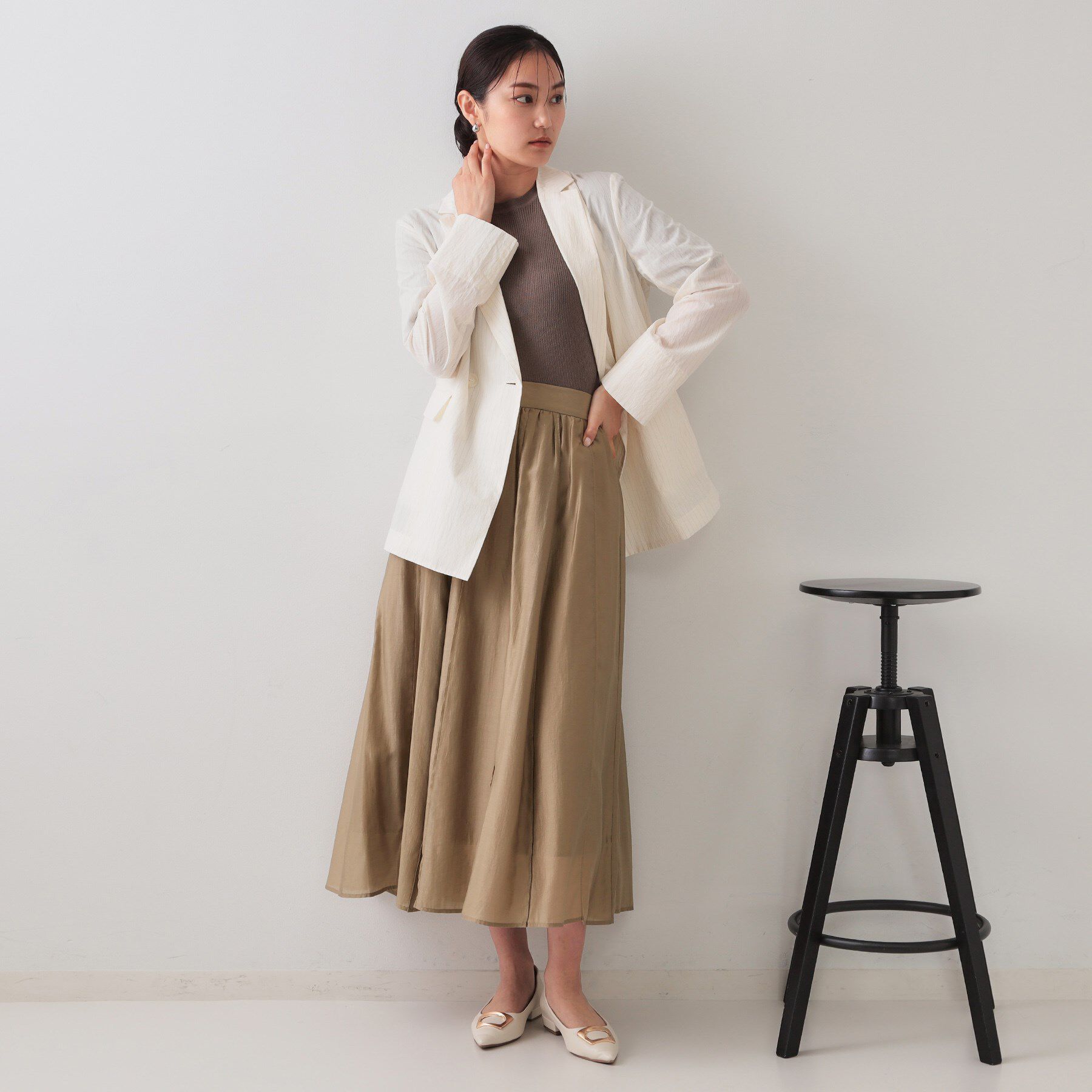 OPAQUE.CLIP「シアーピンタックフレアスカート【洗濯機洗い可】」|スカート|