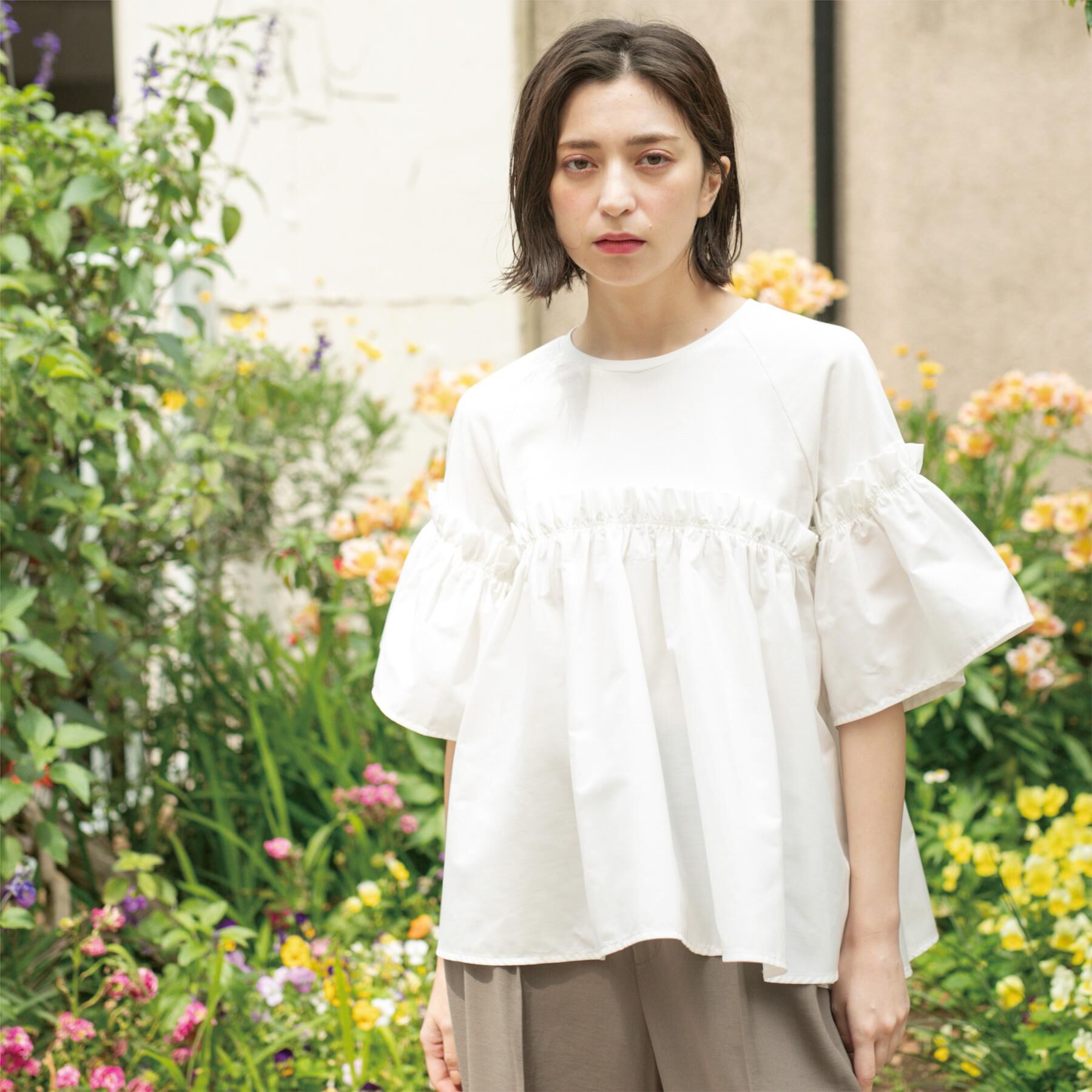 OPAQUE.CLIP「ギャザーフリルドッキングカットソー【洗濯機洗い可】」|Tシャツ・カットソー|