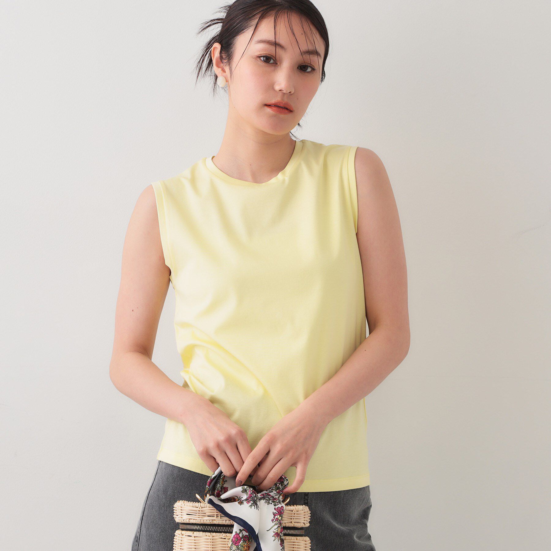 OPAQUE.CLIP「《5色展開》ベーシックノースリーブトップス【接触冷感/洗濯機洗い可】」|キャミソール|ライトイエロー(83