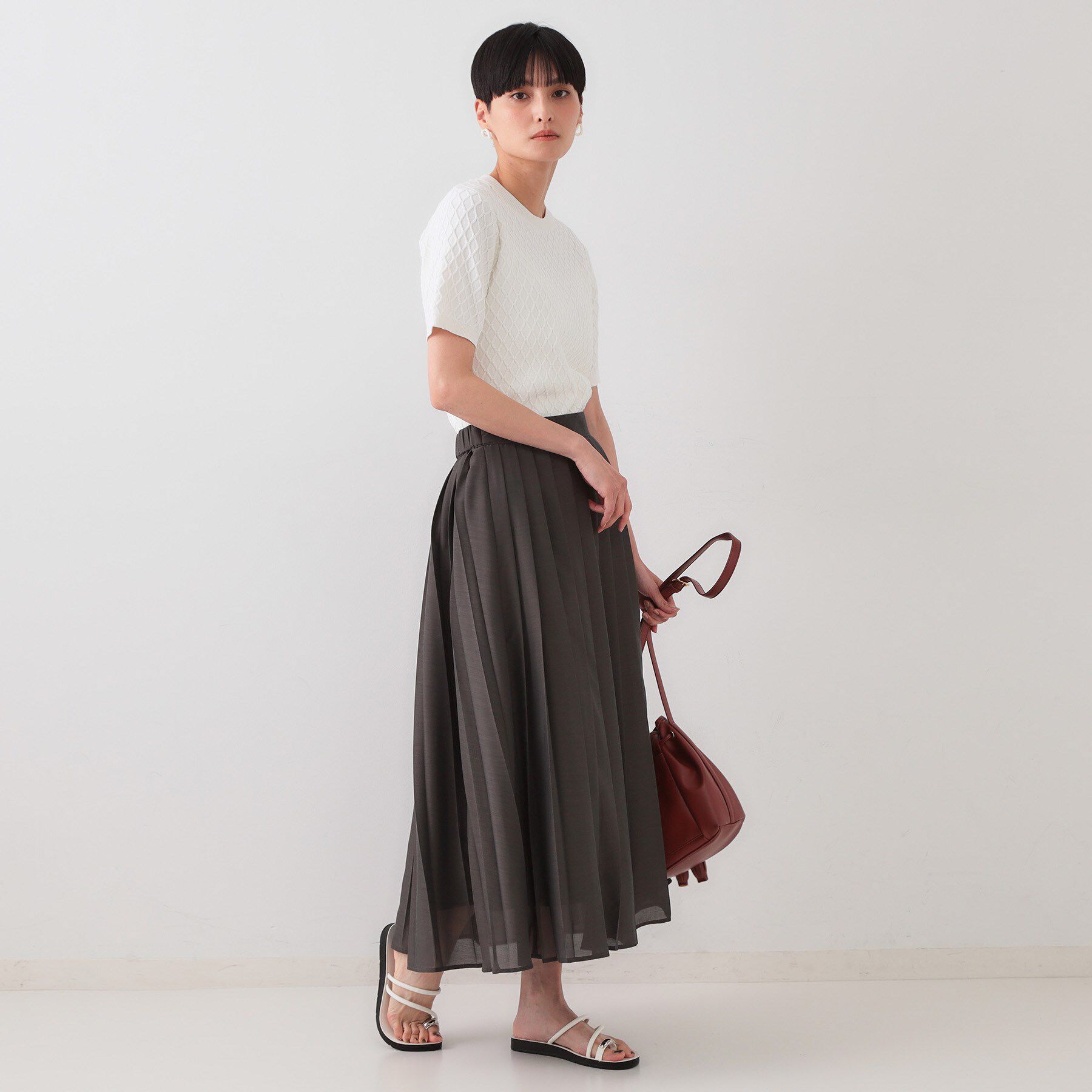 OPAQUE.CLIP「柄編みハーフスリーブニット【洗濯機洗い可】」|ニット・セーター|