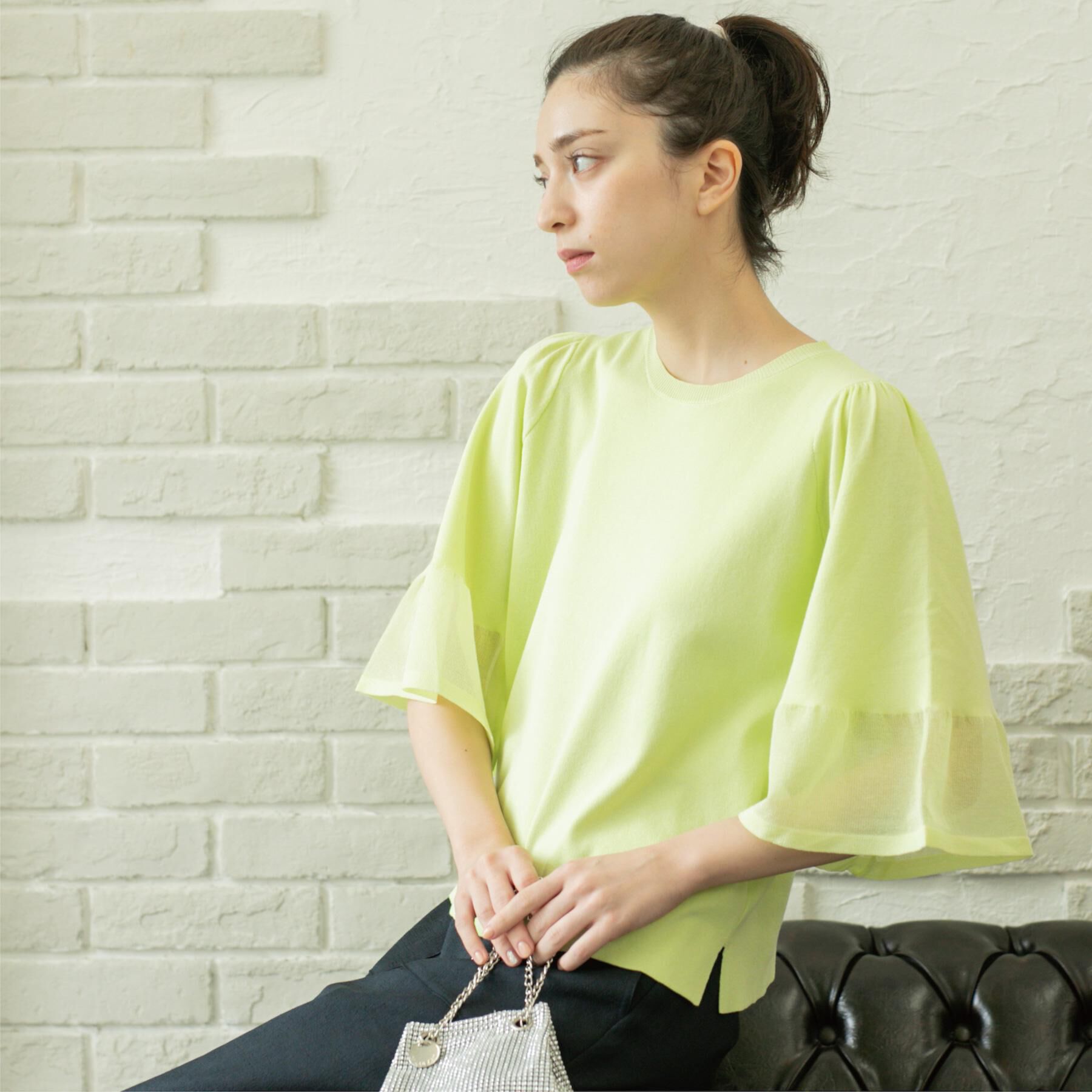 OPAQUE.CLIP「《5色展開》シアーフレアスリーブニット【洗濯機洗い可】」|ニット・セーター|